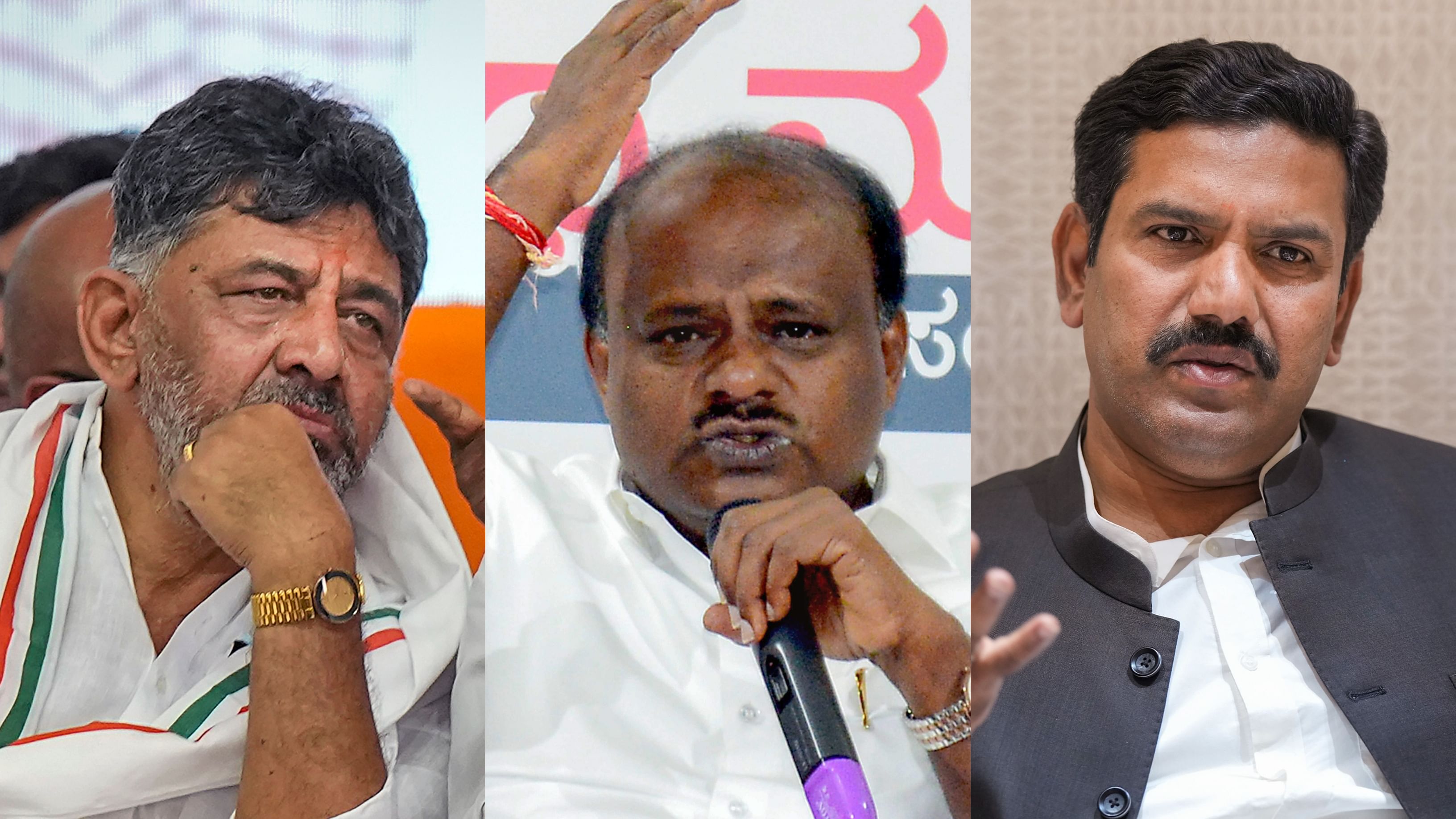 <div class="paragraphs"><p>Karnataka Deputy Chief Minister D K Shivakumar, JD(S) chief H D Kumaraswamy, and state BJP chief B Y Vijayendra.</p></div>