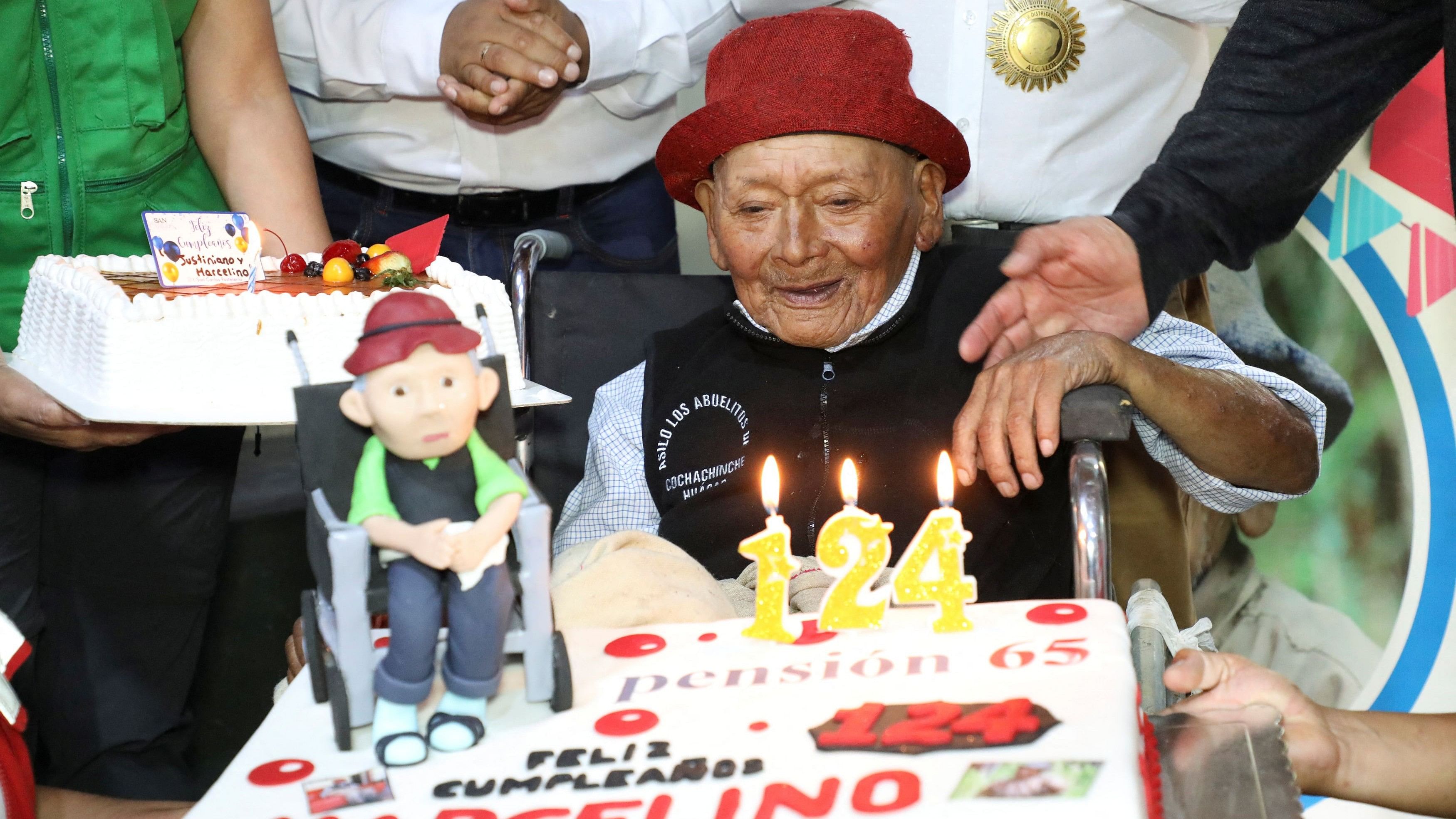 <div class="paragraphs"><p>Peruvian Marcelino "Mashico" Abad smiles while celebrating his 124th birthday, as local authorities claim he might be the world's oldest ever person, in Huanuco, Peru April 5, 2024.</p></div>