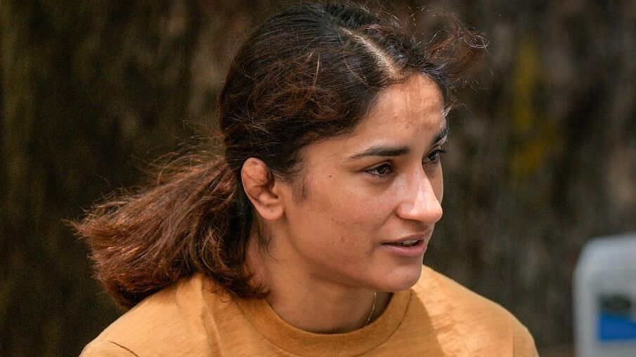 <div class="paragraphs"><p>Wrestler Vinesh Phogat during the wrestlers' protest against Wrestling Federation of India (WFI) chief Brij Bhushan Sharan Singh, at Jantar Mantar in New Delhi, Monday, May 22, 2023</p></div>