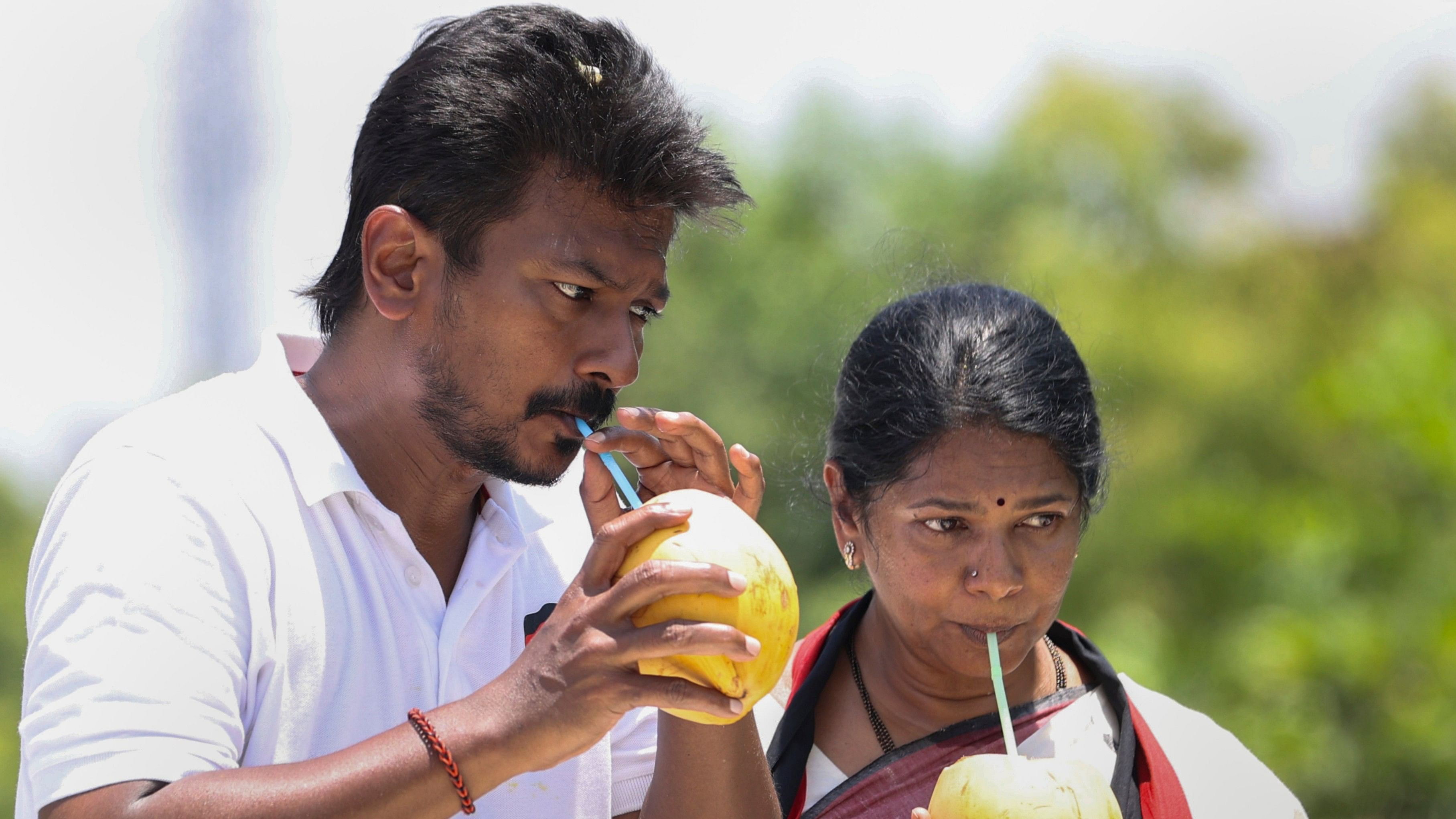 <div class="paragraphs"><p>Thoothukudi: Tamil Nadu minister and DMK leader Udhayanidhi Stalin with party's candidate from Thoothukudi constituency Kanimozhi Karunanidhi during an election campaign in support of her ahead of the Lok Sabha polls, in Thoothukudi district, Saturday, April 13, 2024.</p></div>