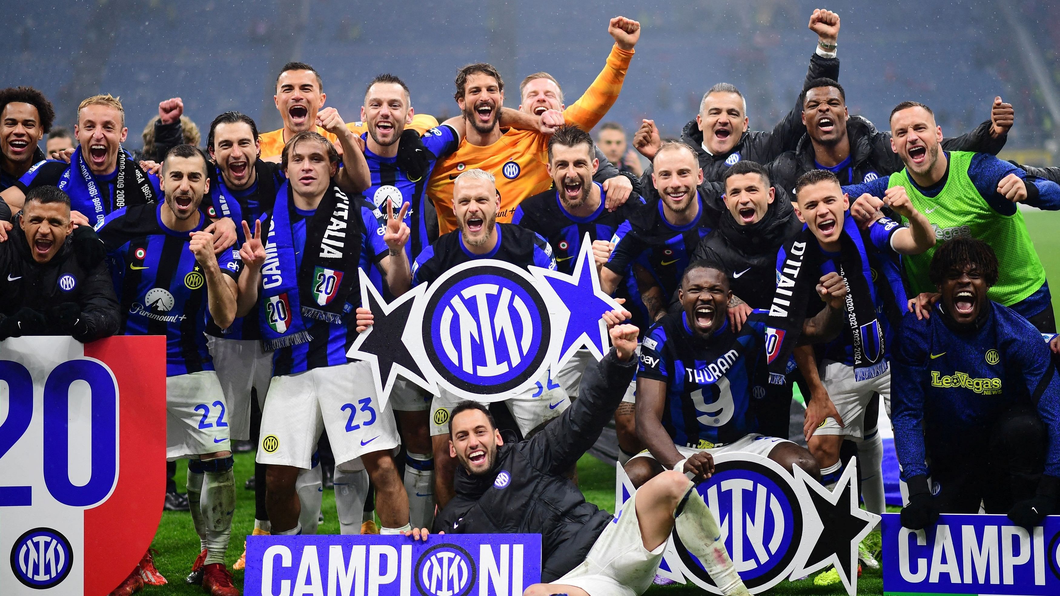 <div class="paragraphs"><p>Inter Milan players celebrate winning their twentieth Serie A title after the match against AC Milan.</p></div>