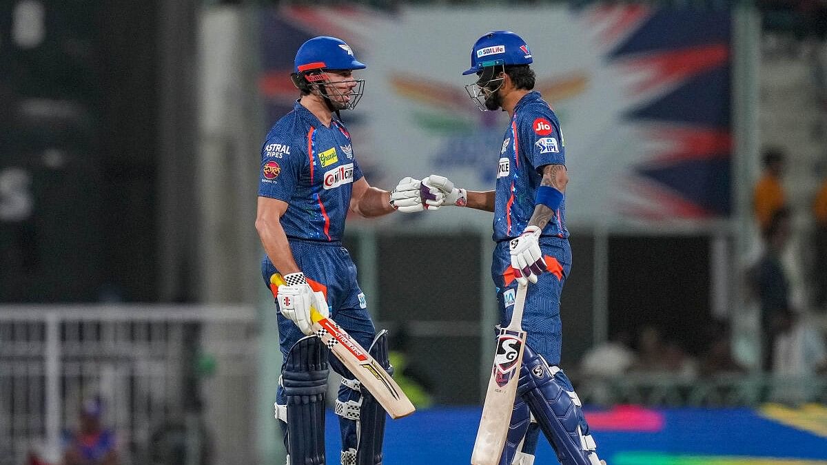 <div class="paragraphs"><p> Lucknow Super Giants batters KL Rahul and Marcus Stoinis during the IPL match between Lucknow Super Giants and Mumbai Indians.&nbsp;</p></div>