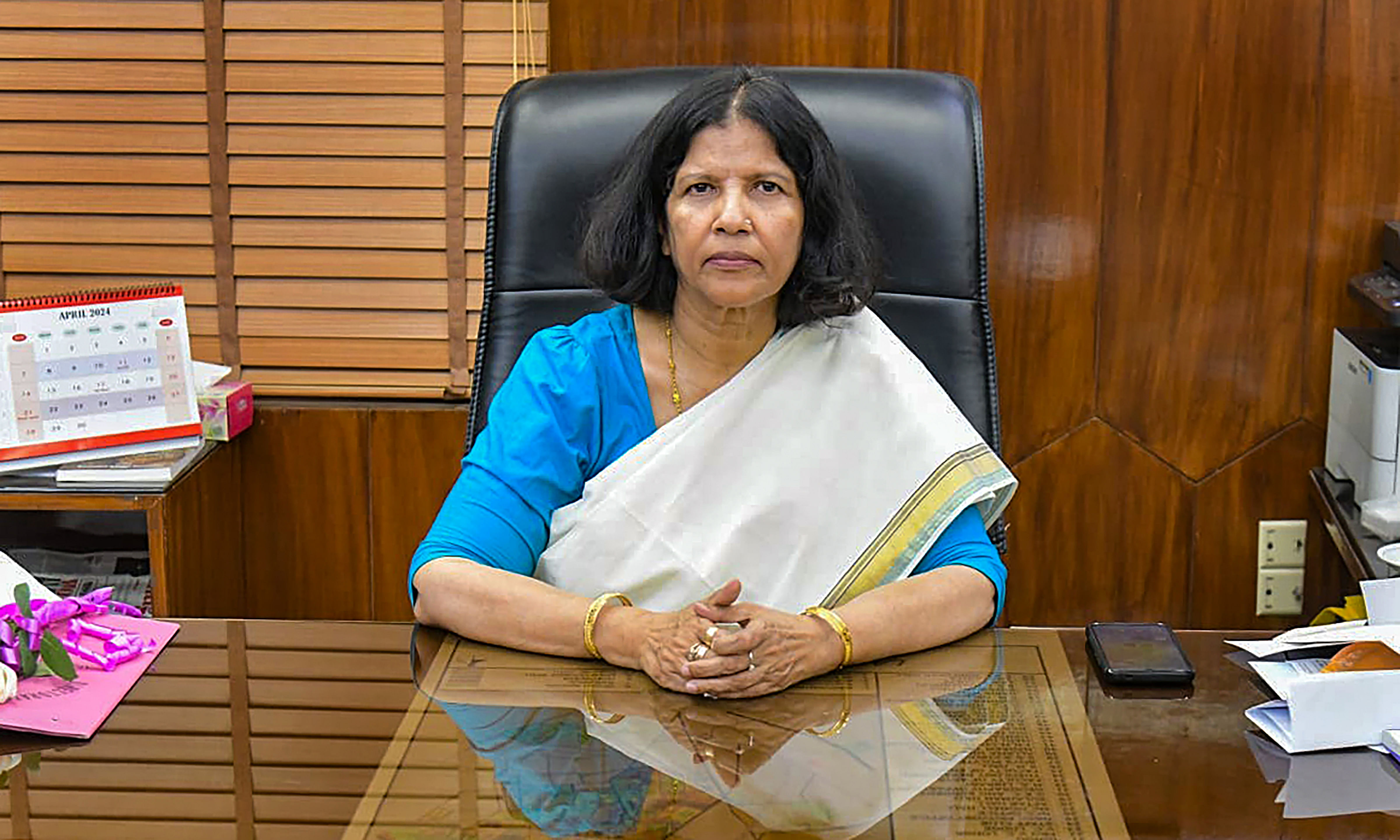 <div class="paragraphs"><p>Professor Naima Khatoon at her office, after her appointment as the Vice Chancellor of Aligarh Muslim University (AMU), in Aligarh, Tuesday, April 23, 2024.</p></div>