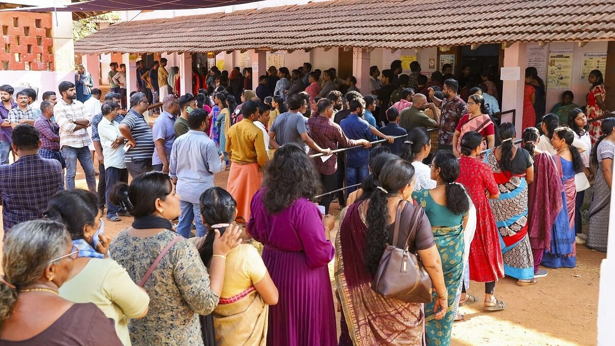 <div class="paragraphs"><p>Voters wait in a queue at a polling station in Kozhikode Lok Sabha constituency in Kerala.&nbsp;&nbsp;</p></div>