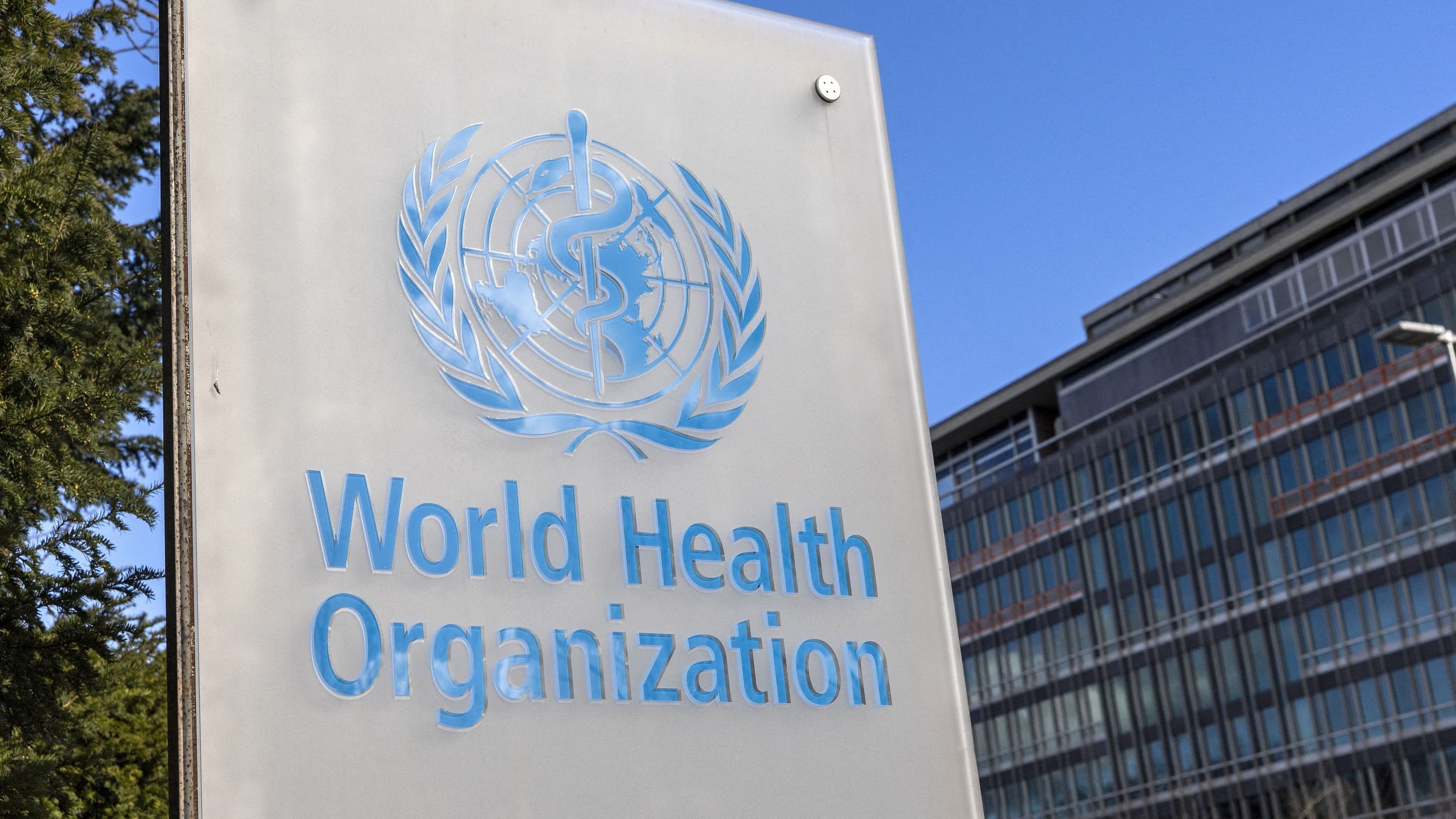 <div class="paragraphs"><p>The World Health Organisation (WHO) logo is seen near its headquarters in Geneva, Switzerland</p></div>