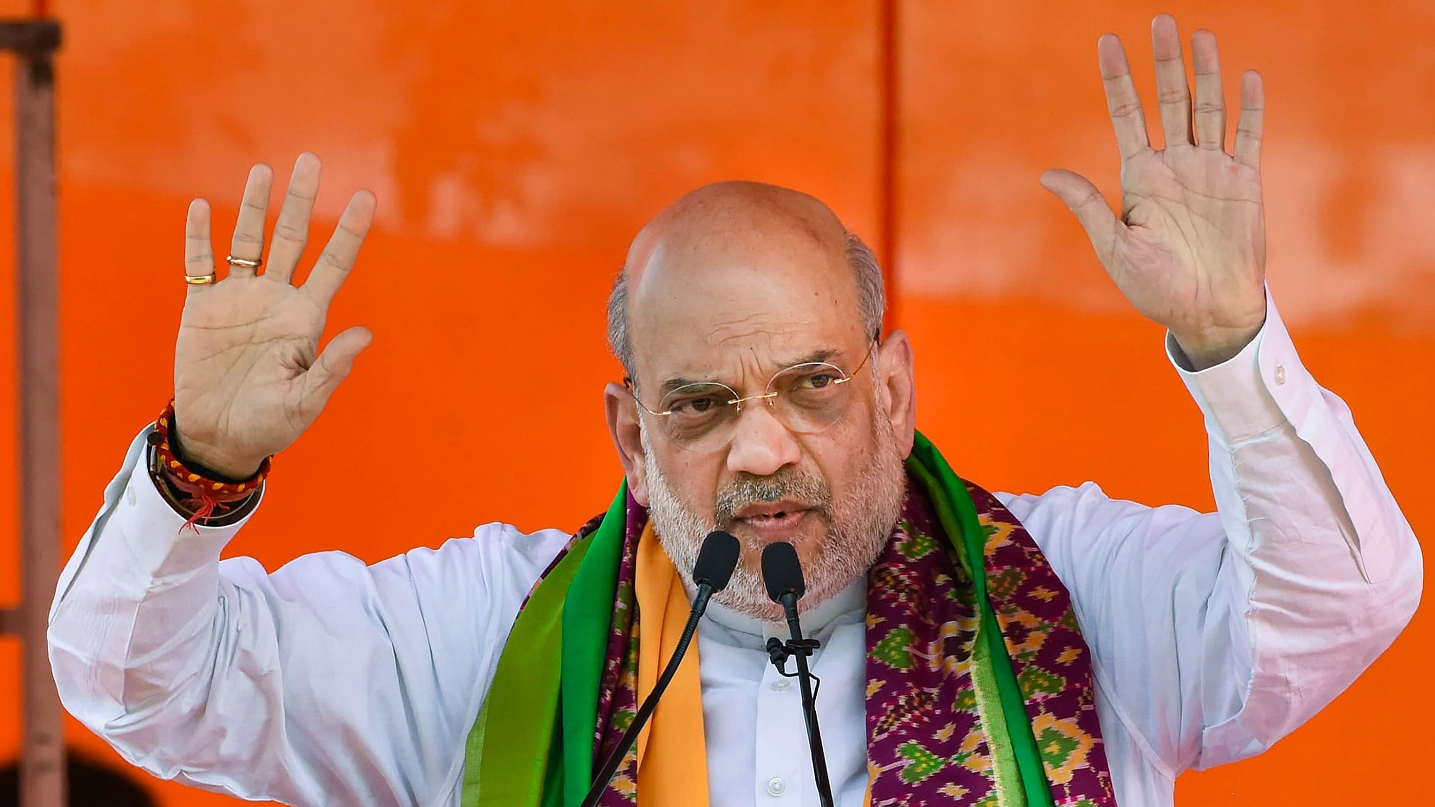 <div class="paragraphs"><p>Union Home Minister Amit Shah addresses a public meeting for Lok Sabha elections, in Siddipet, Telangana, on Thursday.</p></div>