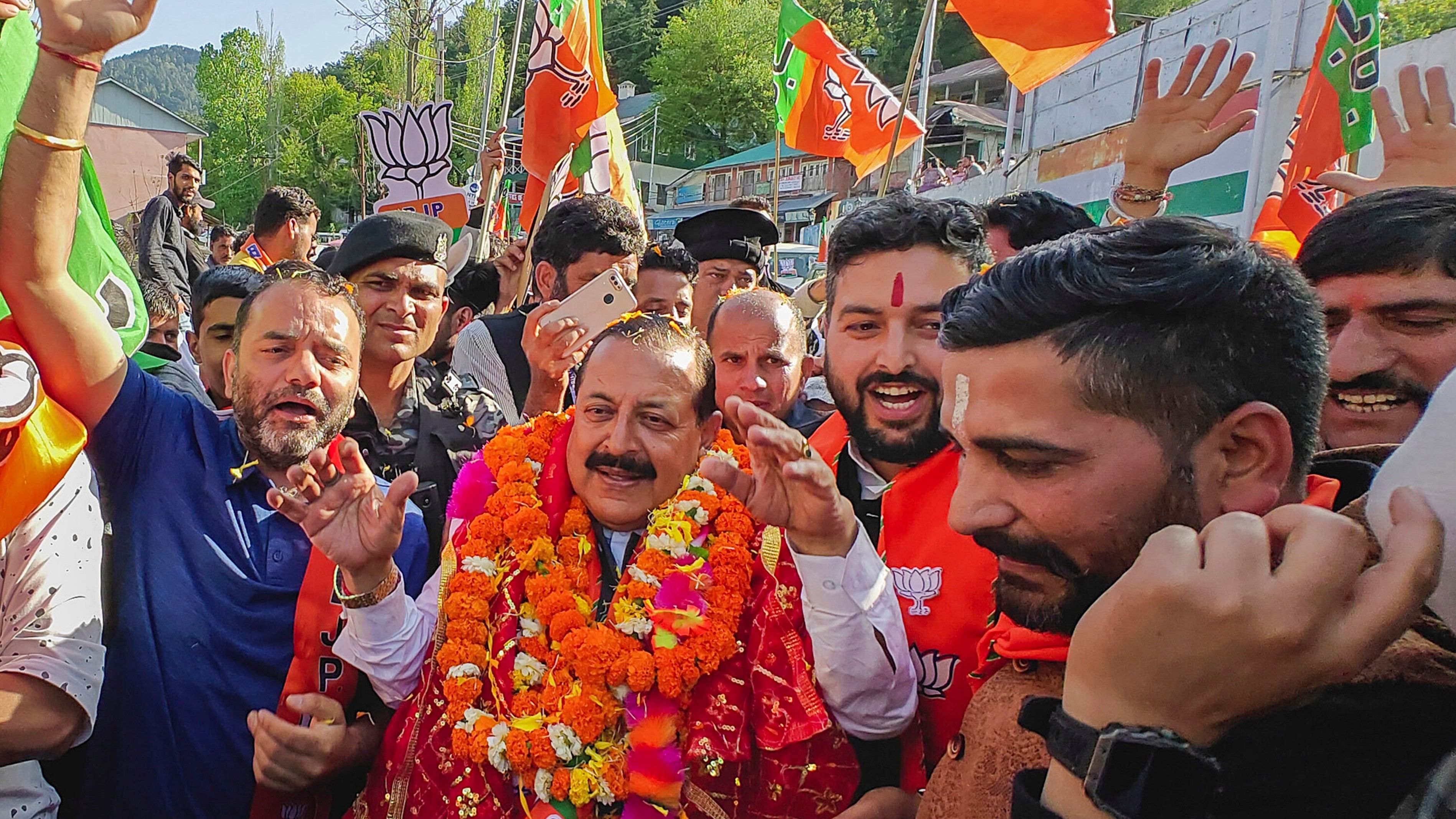 <div class="paragraphs"><p>Union Minister and BJP candidate from&nbsp;Udhampur  Jitendra Singh during an election campaign for Lok Sabha elections, in Jammu and Kashmir, Tuesday, April 16, 2024. </p></div>
