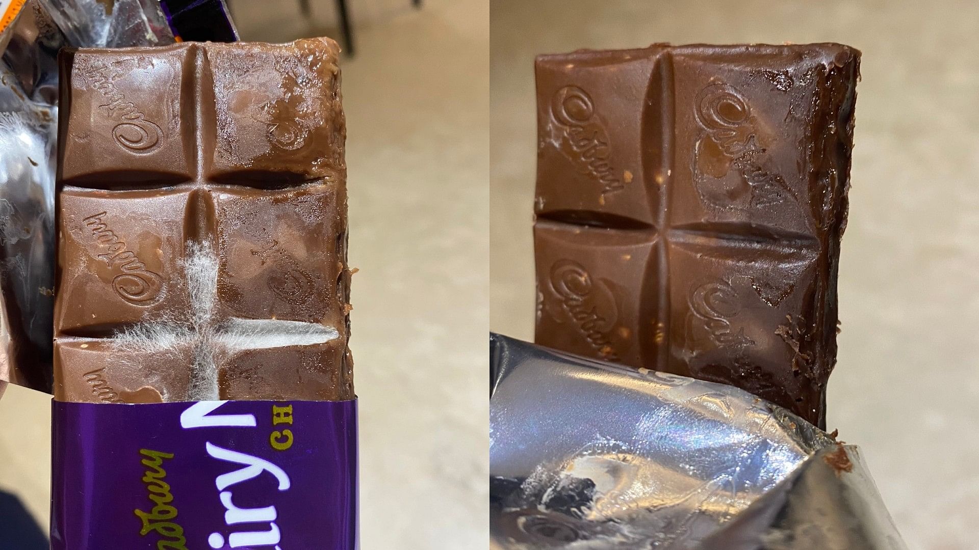 <div class="paragraphs"><p>Pictures of deteriorated chocolate shared by the user.</p></div>