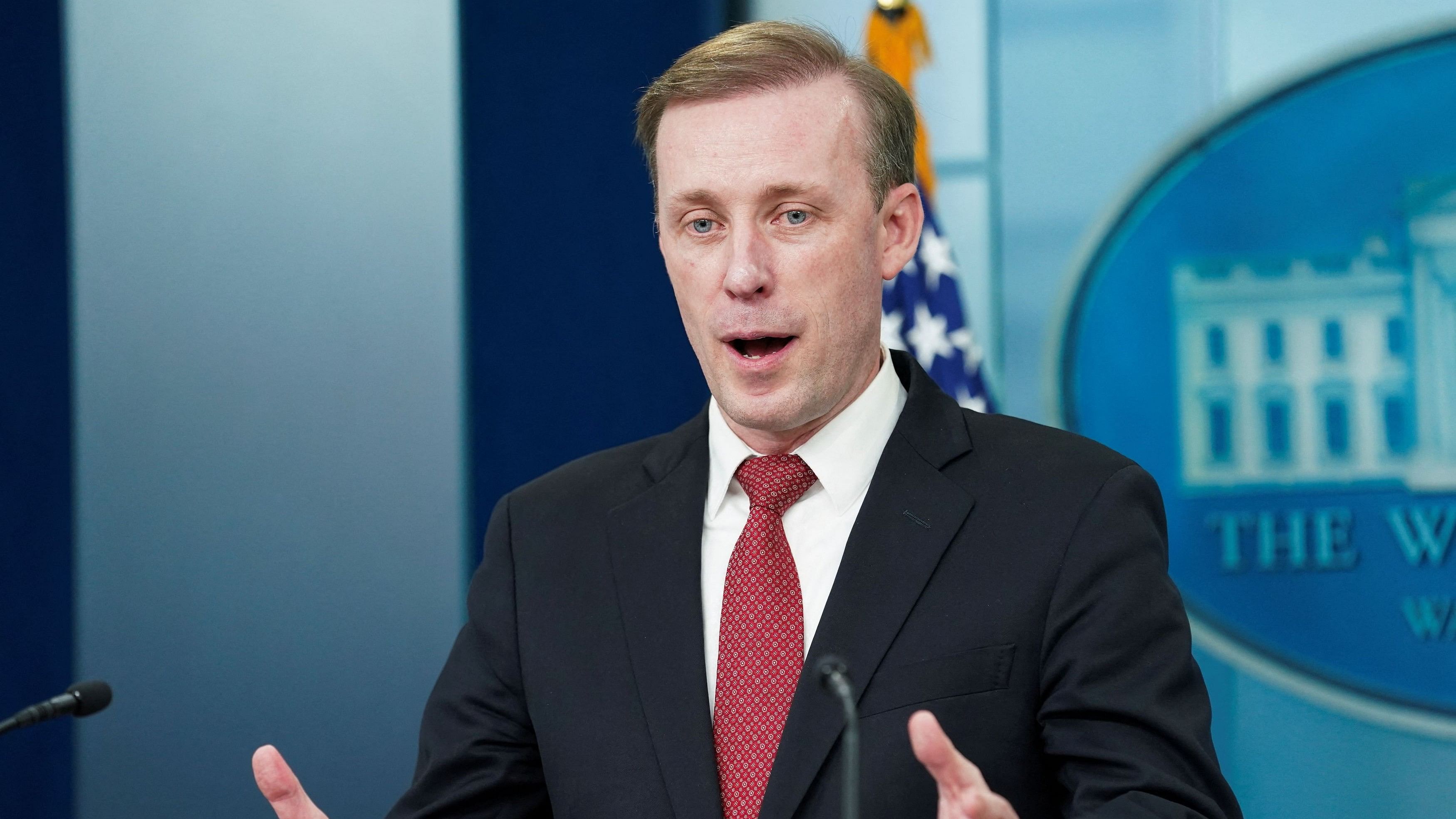 <div class="paragraphs"><p>White House National Security Advisor Jake Sullivan speaks during a press briefing at the White House in Washington, US, on April 9.</p></div>