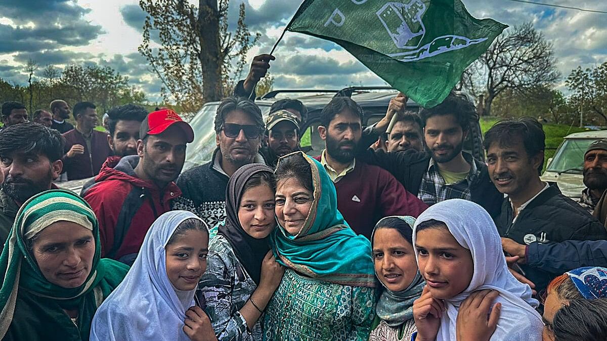 <div class="paragraphs"><p>PDP chief Mehbooba Mufti with supporters during an election rally ahead of Lok Sabha polls, in Kulgam.&nbsp;</p></div>