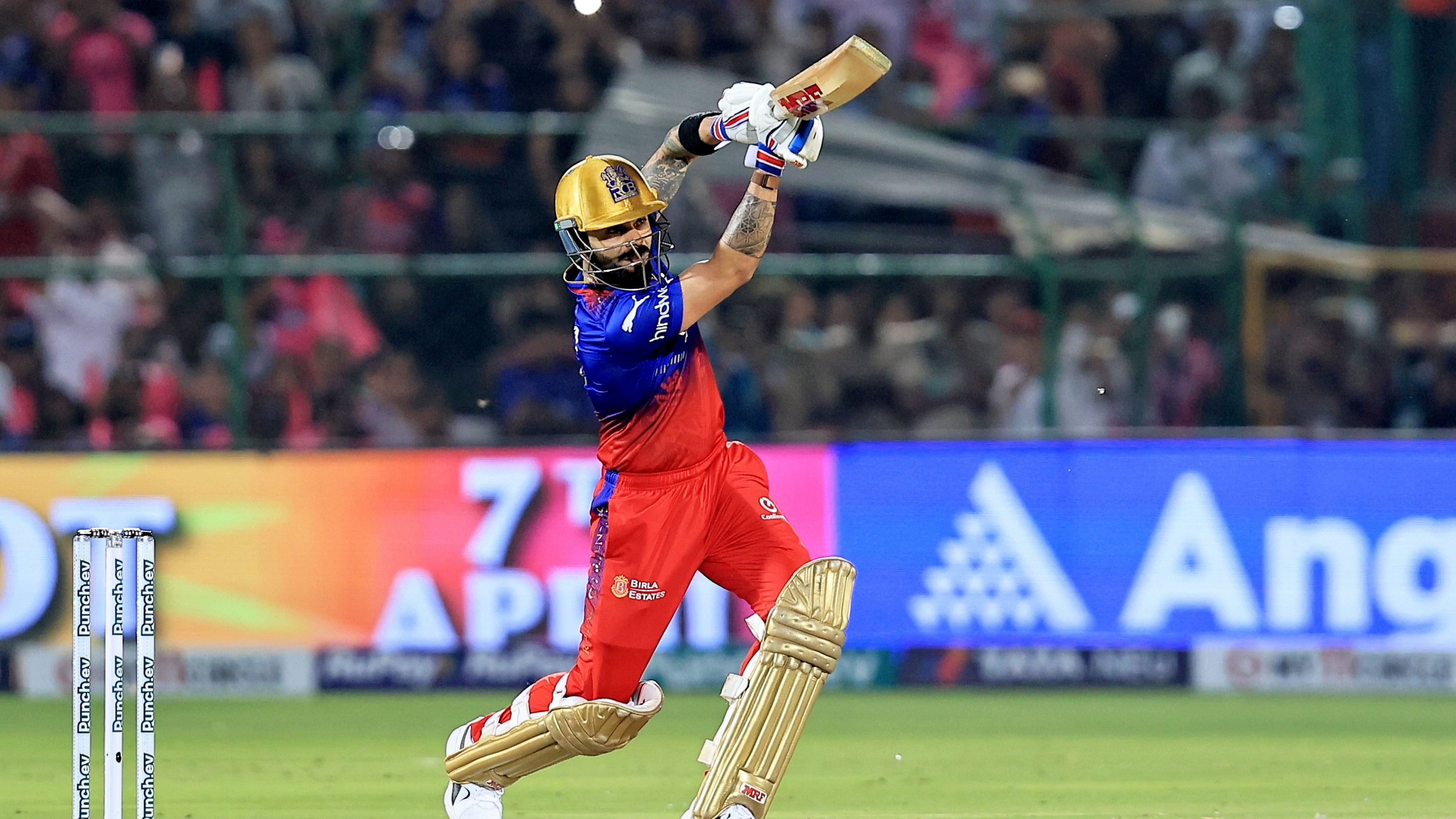 <div class="paragraphs"><p>Jaipur: Royal Challengers Bengaluru's Virat Kohli plays a shot during the Indian Premier League (IPL) 2024 T20 cricket match between Rajasthan Royals and Royal Challengers Bengaluru at Sawai Mansingh Stadium, in Jaipur, Saturday, April 6, 2024. </p></div>