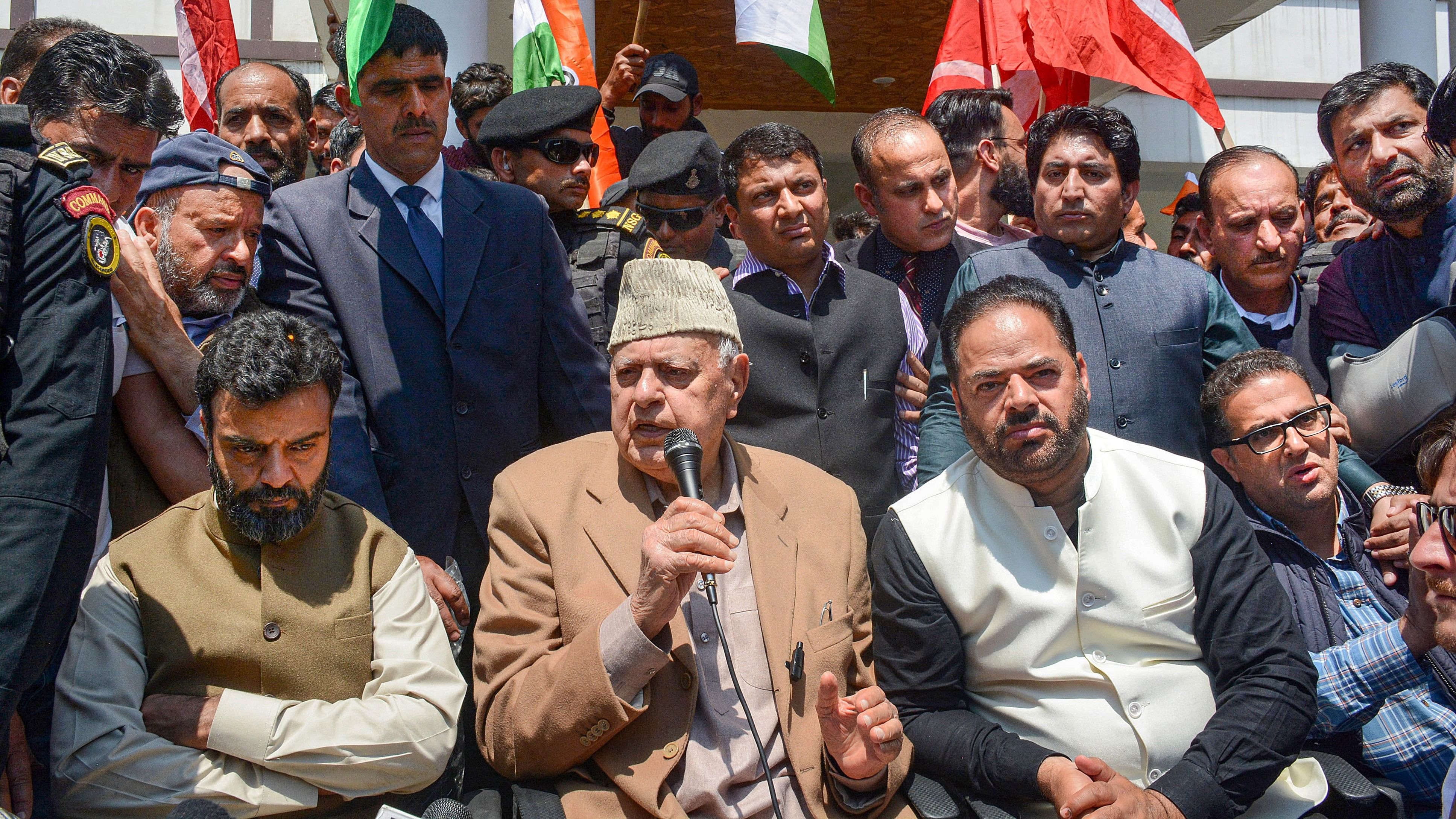 <div class="paragraphs"><p>National Conference President Farooq Abdullah  during a press conference, in Srinagar.</p></div>