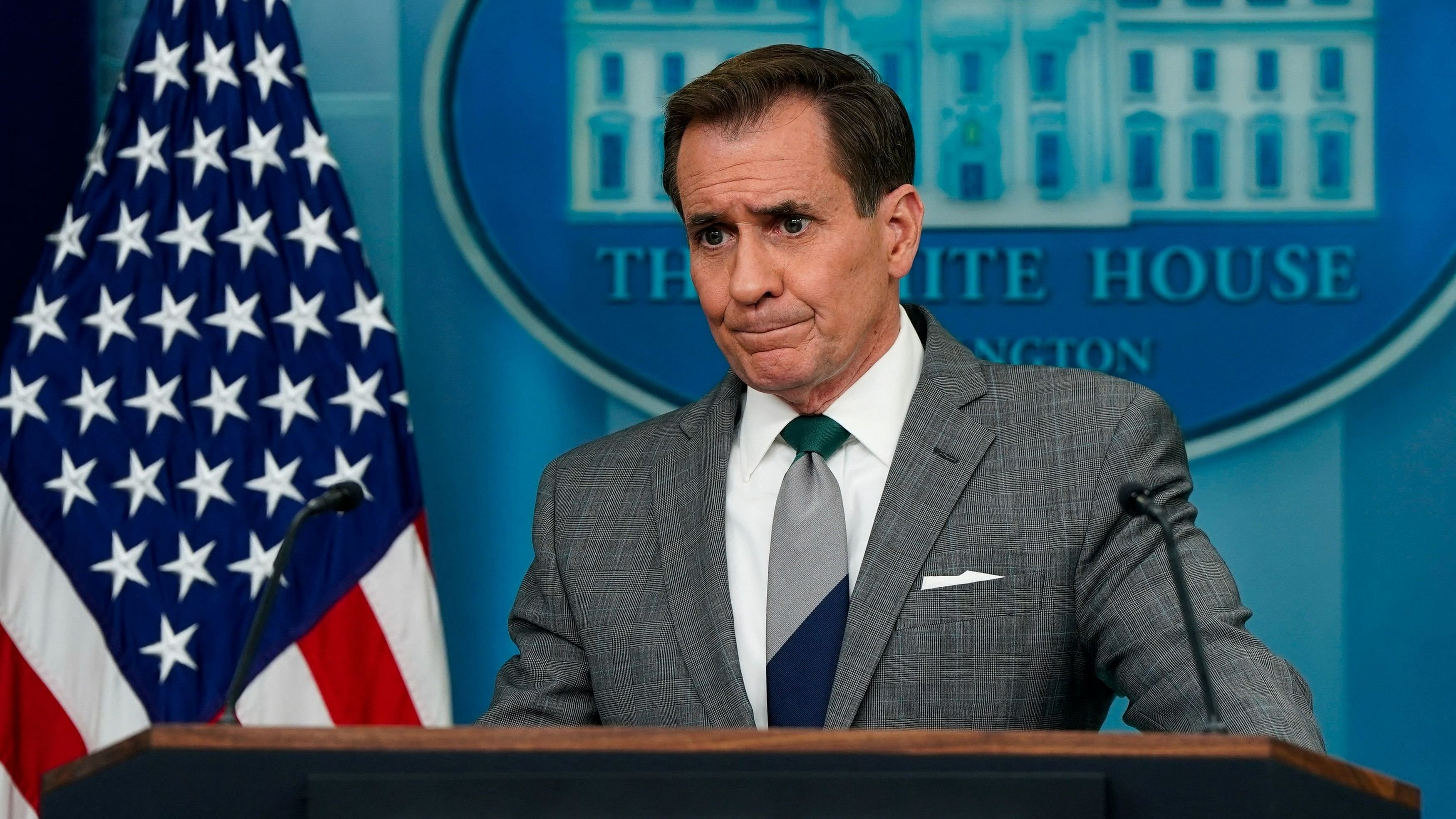 <div class="paragraphs"><p>White House National Security Communications Advisor John Kirby attends a press briefing at the White House in Washington, US, April 15, 2024. </p></div>