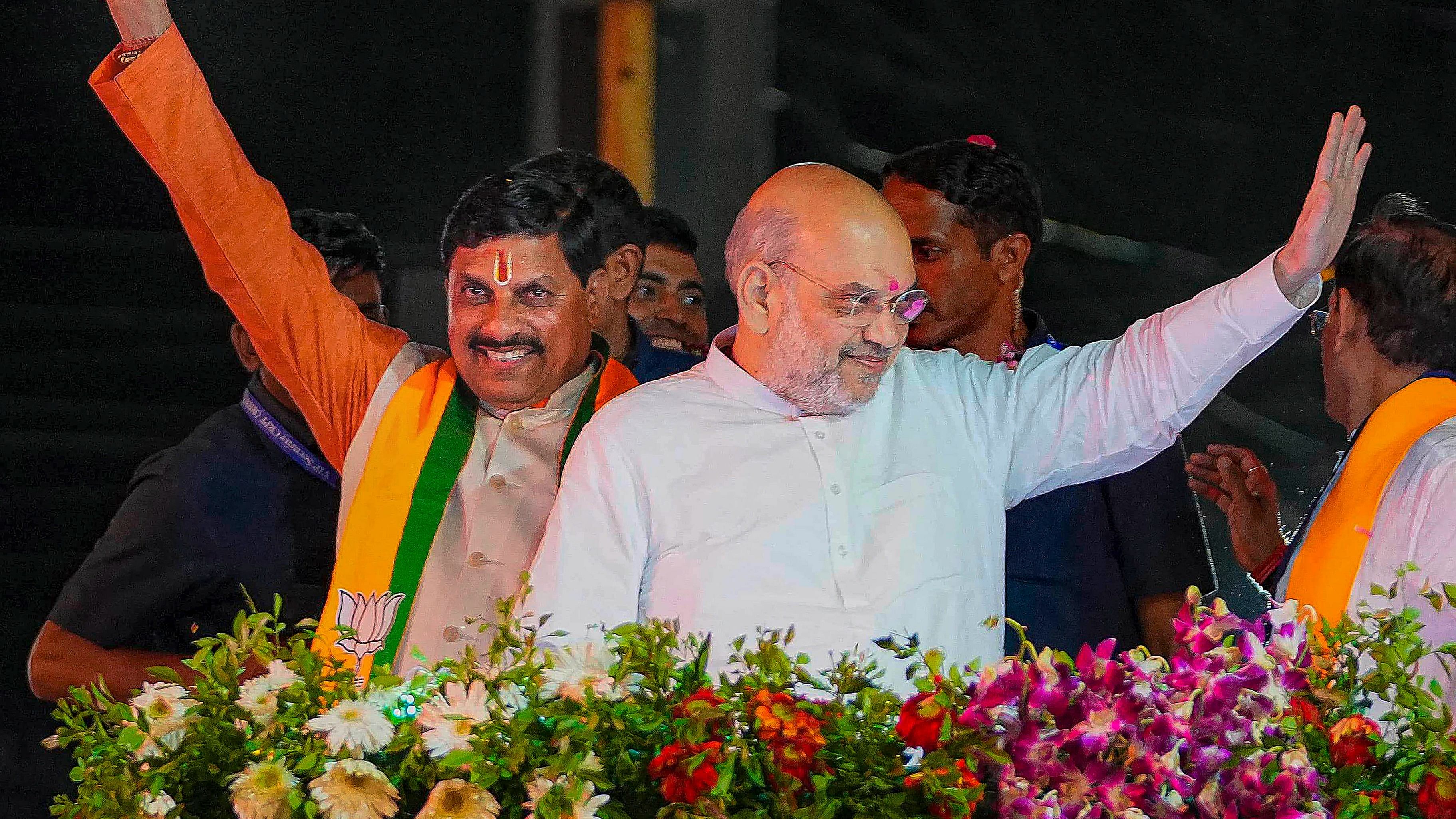 <div class="paragraphs"><p>Union Home Minister Amit Shah with Madhya Pradesh Chief Minister Mohan Yadav.</p></div>