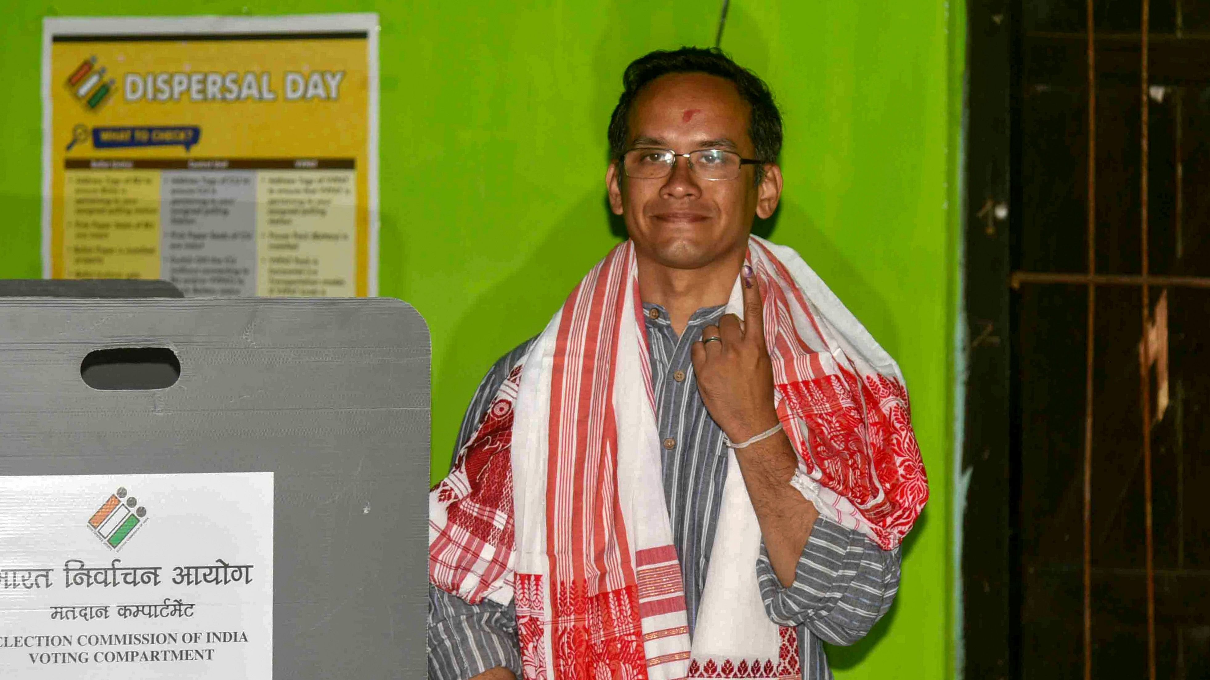 <div class="paragraphs"><p>Jorhat: Congress candidate Gaurav Gogoi casts his vote for the first phase of Lok Sabha&nbsp;elections, in Jorhat district, Friday, April 19, 2024. </p></div>