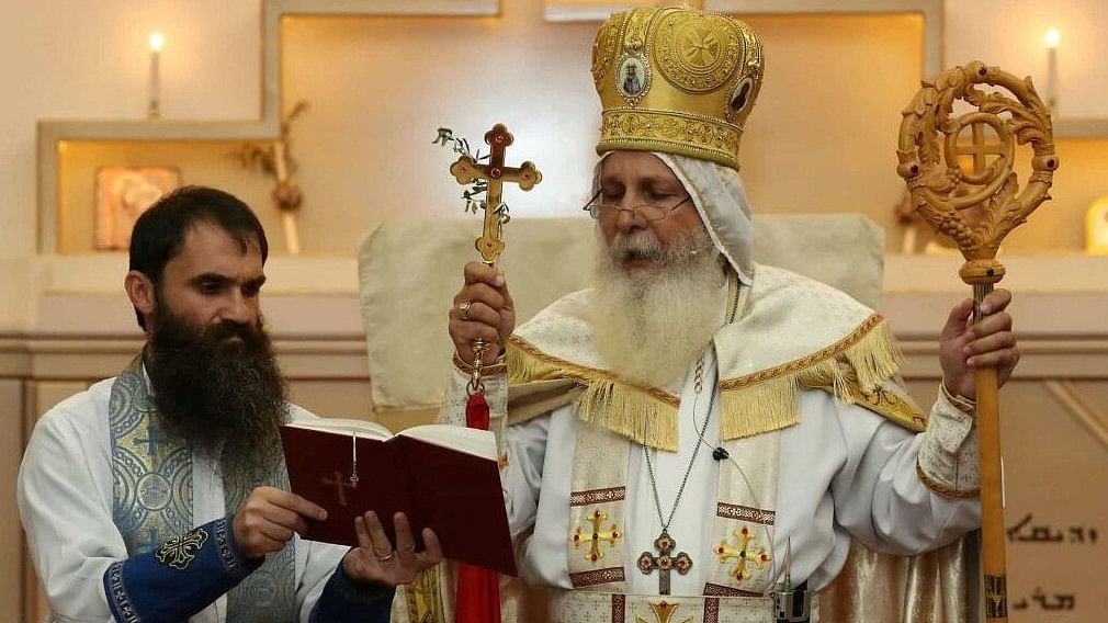 <div class="paragraphs"><p>Bishop Mar Mari Emmanuel (R) with senior Parish Priest Fr Isaac Royel during the 2023 Holy Resurrection Feast services, in Sydney.&nbsp;</p></div>