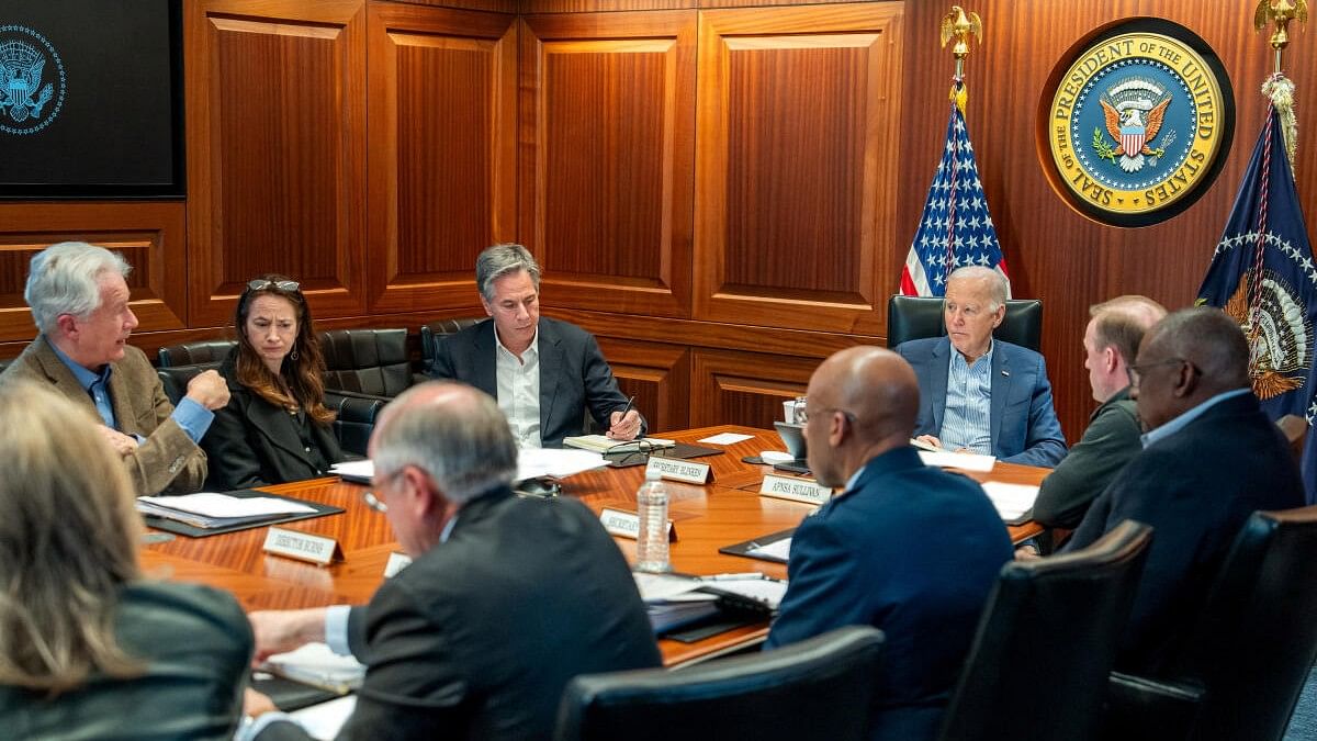 <div class="paragraphs"><p>Joe Biden meets with national security team, in the situation room at the White House.</p></div>
