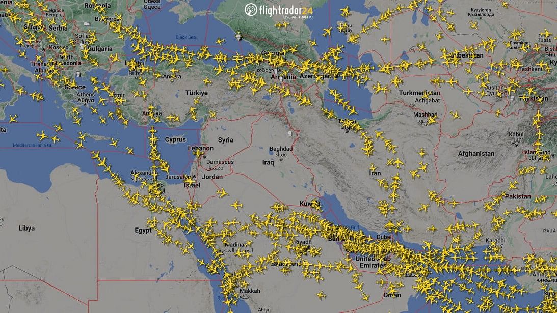 <div class="paragraphs"><p>A graphical representation of air traffic shows airspace over Iran and the neighbouring Middle East.</p></div>