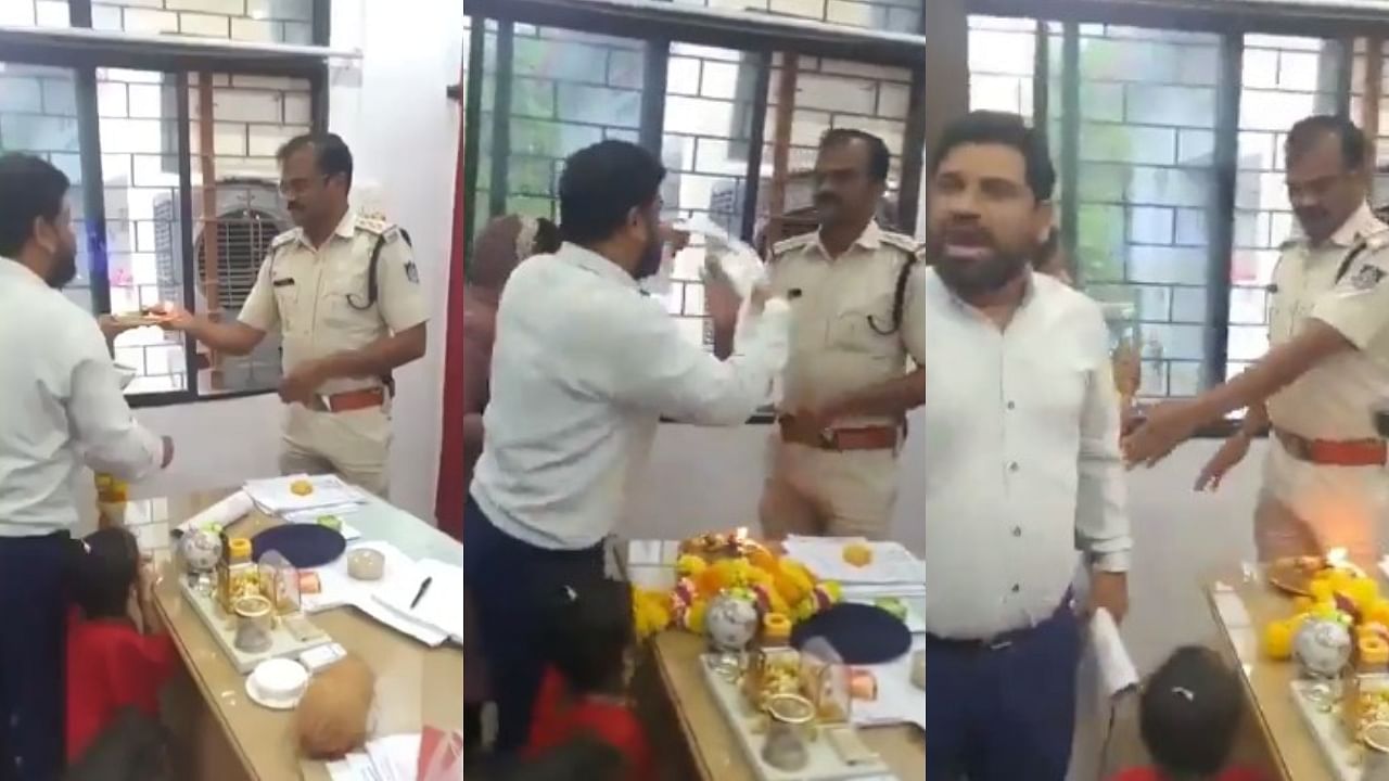 <div class="paragraphs"><p>The incident in the video that has been getting viral on social media took place on April 6 when the town inspector J P Patel faced embarrassment after Anuradha and Kuldeep Soni not only performed his aarti but also tried to garland him and put a shawl around him.</p></div>