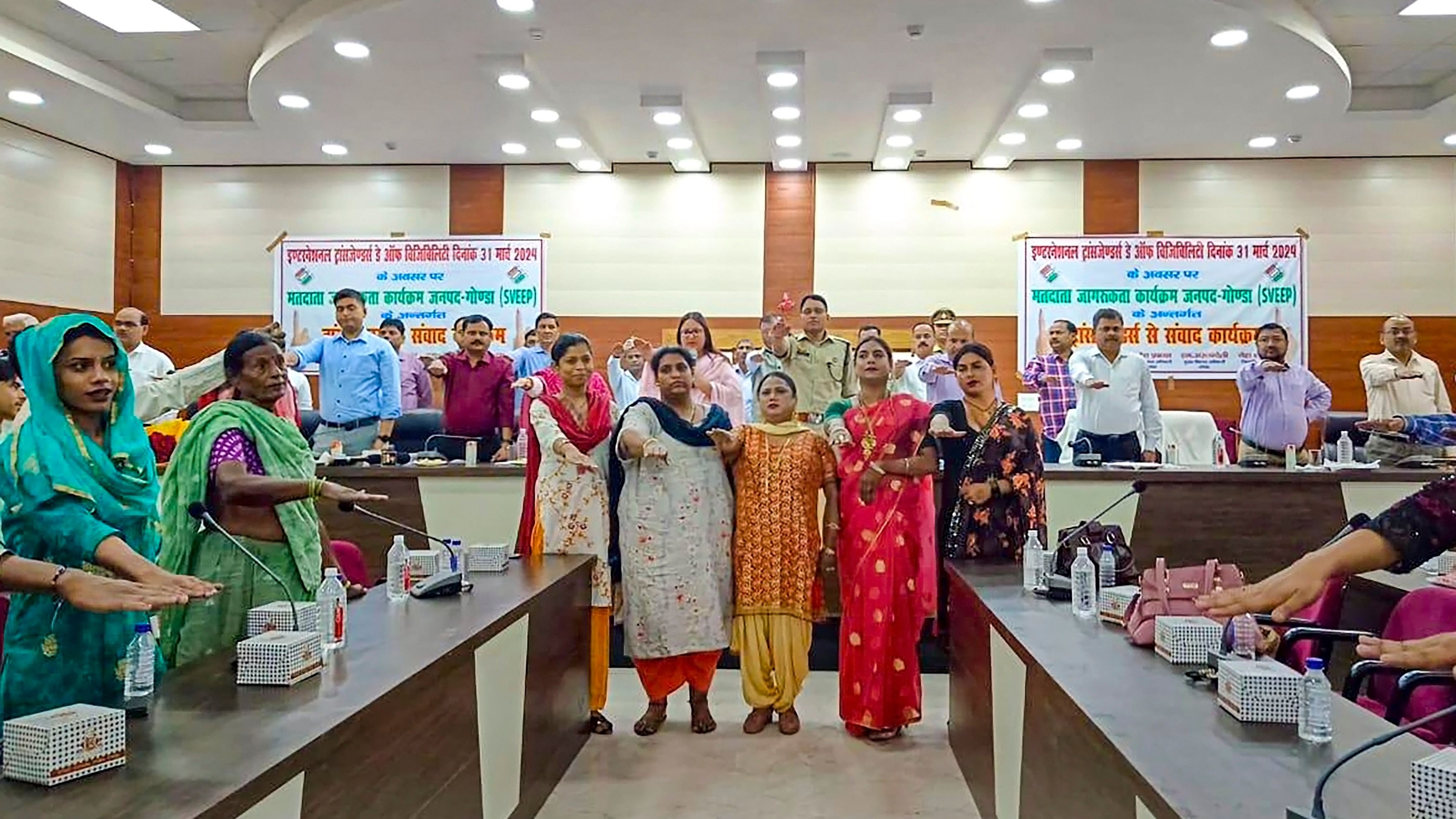 <div class="paragraphs"><p>District administration officials  with transgender community people during a meeting organised to employ the latter's help to raise voter awareness ahead of Lok Sabha elections, in Gonda district, Uttar Pradesh. </p></div>