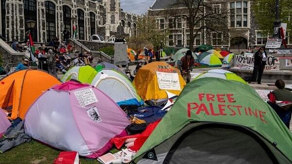 <div class="paragraphs"><p>Students and pro-Palestinian supporters occupy a plaza at the City College of New York campus, during Israel's ongoing war on Gaza, in New York City, US.</p></div>