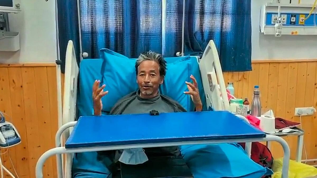 <div class="paragraphs"><p>Climate activist Sonam Wangchuk, under observation at a hospital, after he ended his 21-day-long hunger strike in support of the demand for statehood for Ladakh.&nbsp;</p></div>