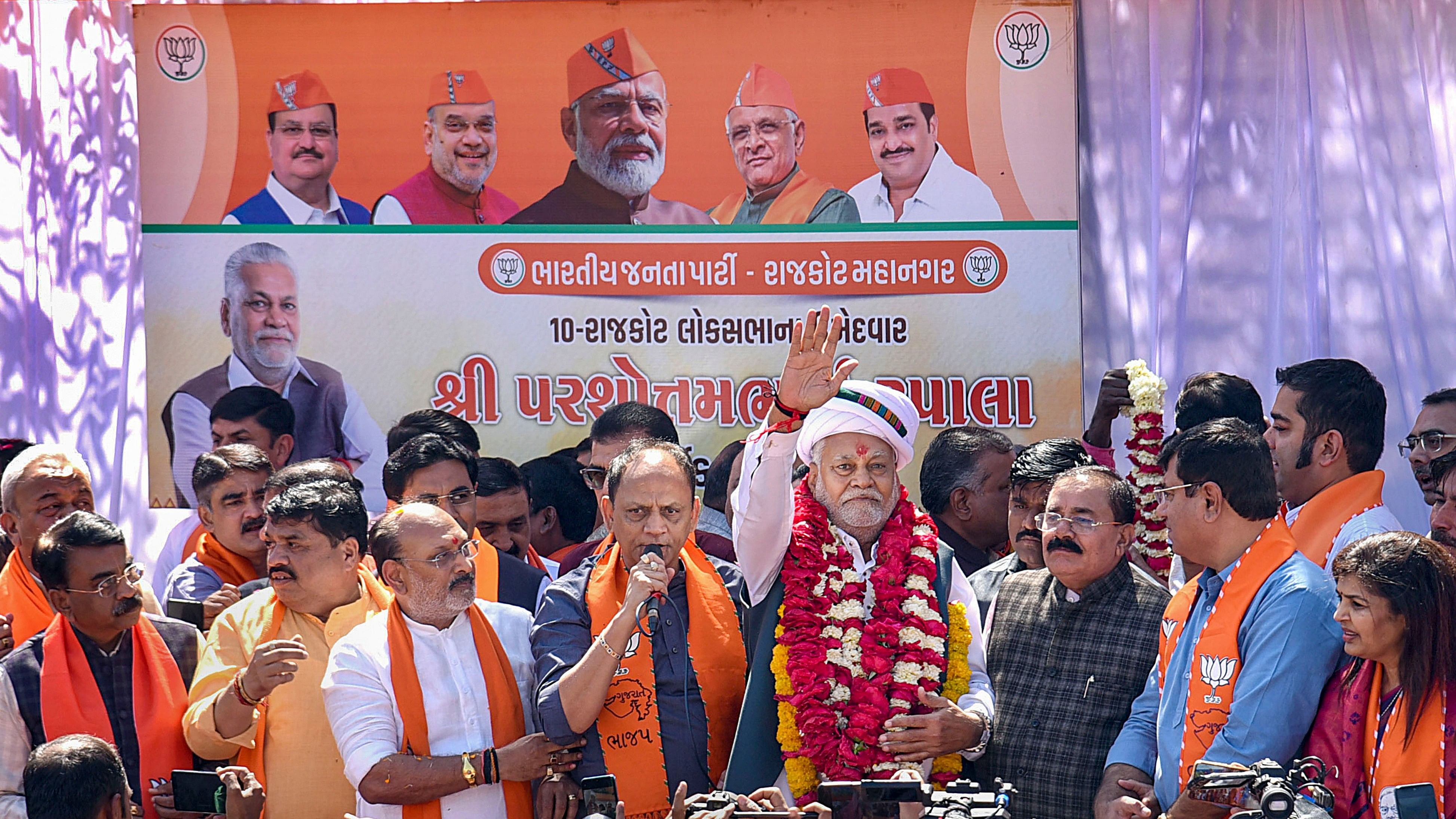 <div class="paragraphs"><p>File Photo: Union Minister and BJP candidate for Lok Sabha elections Parshottam Rupala during a roadshow, in Rajkot, Tuesday, March 5, 2024.</p></div>