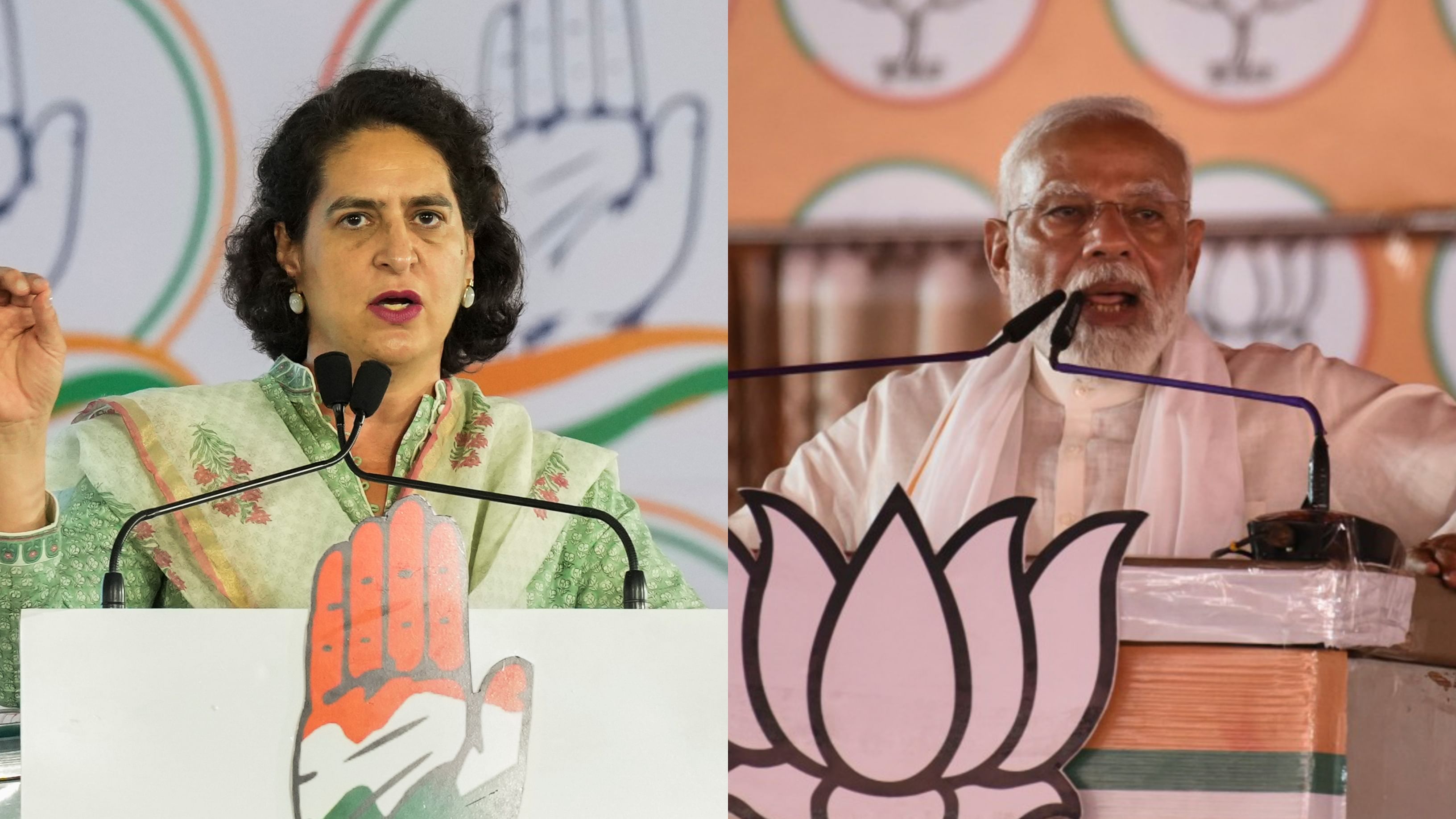 <div class="paragraphs"><p>Priyanka Gandhi (L) and Narendra Modi (R).</p></div>