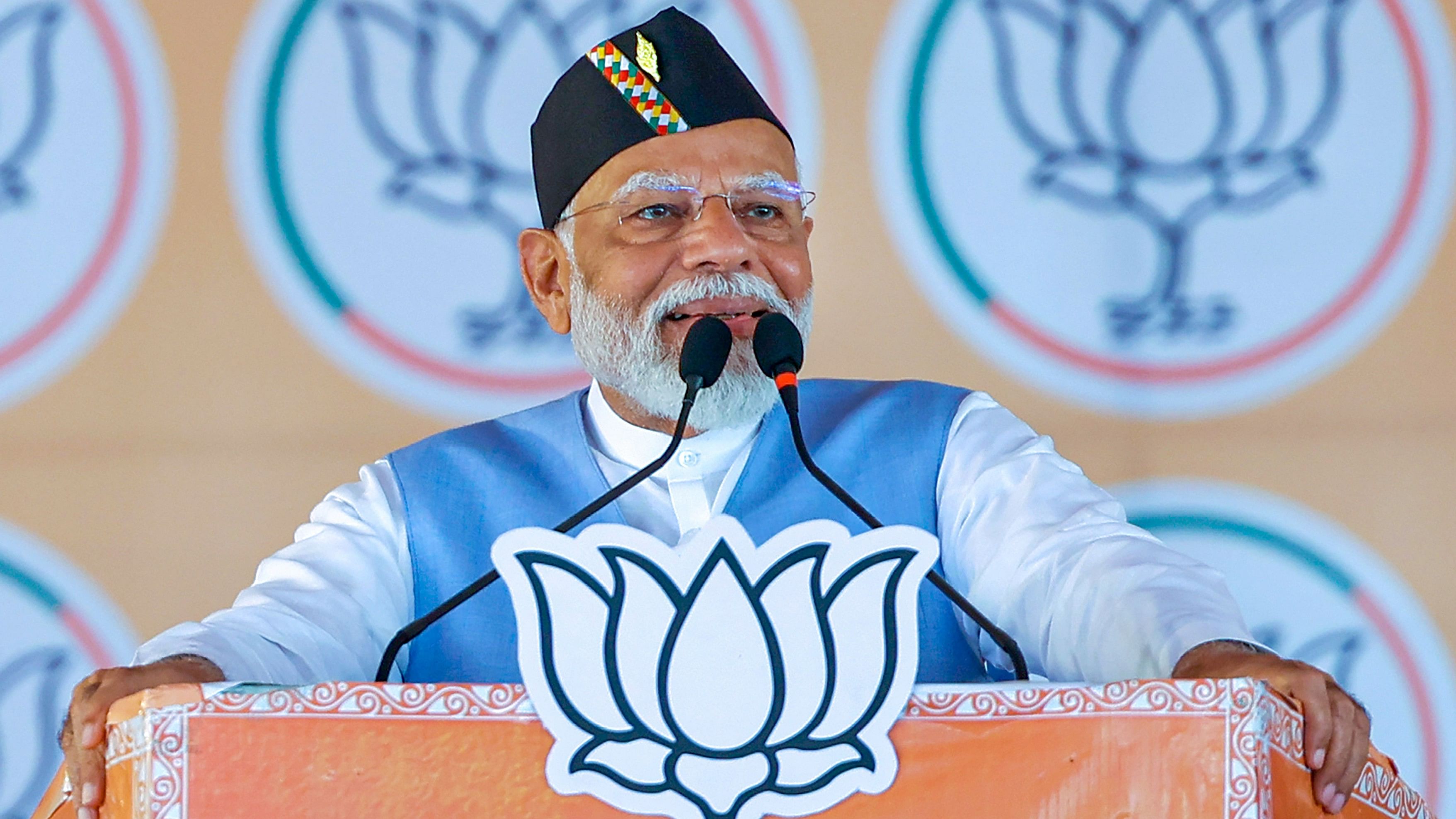 <div class="paragraphs"><p> Prime Minister Narendra Modi addresses a public rally ahead of upcoming Lok Sabha elections, in Udham Singh Nagar district, Uttarakhand, Tuesday, April 2, 2024.</p></div>