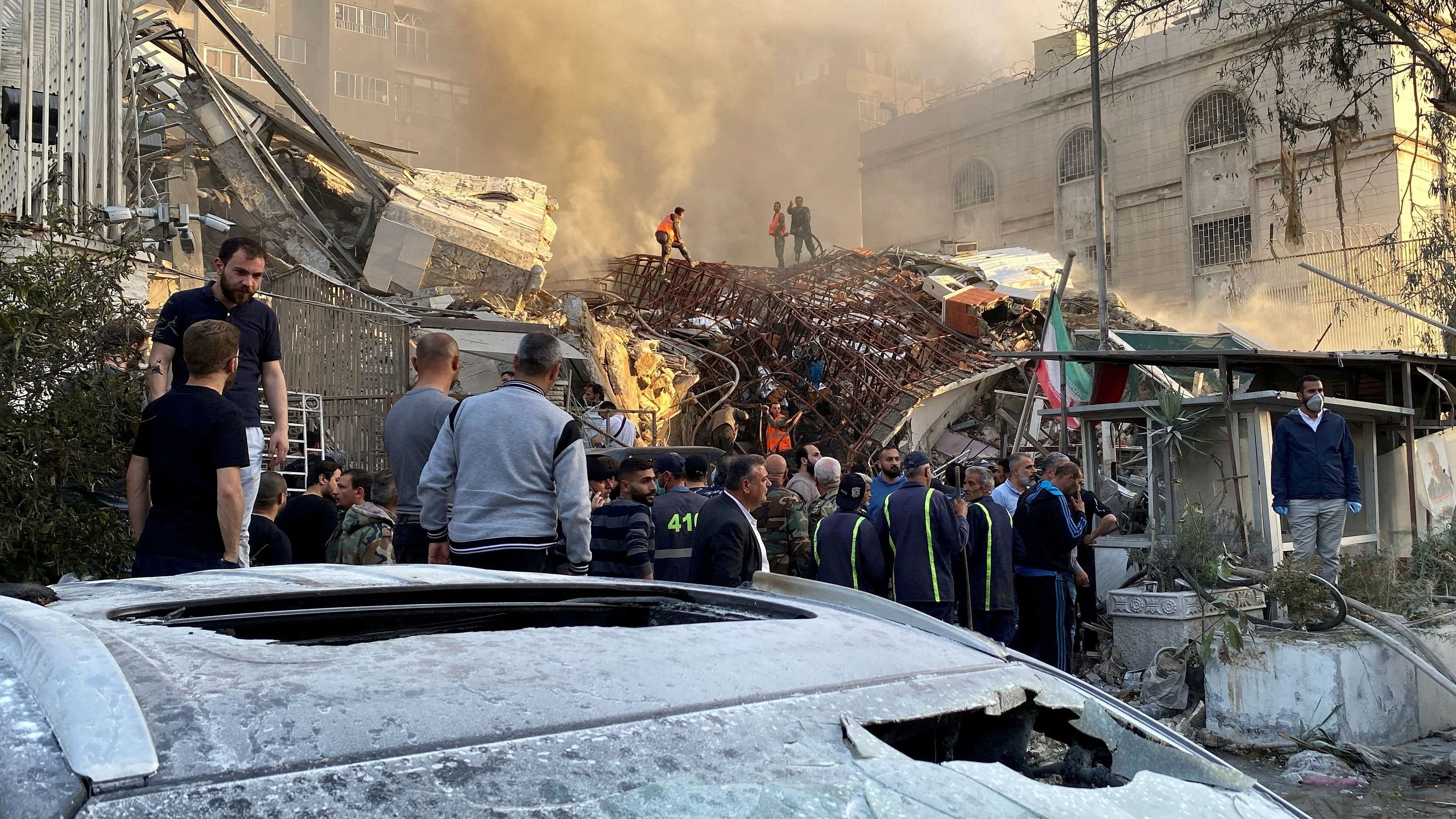 <div class="paragraphs"><p>Smoke rises after what the Iranian media said was an Israeli strike on a building close to the Iranian embassy in Damascus, Syria.</p></div>