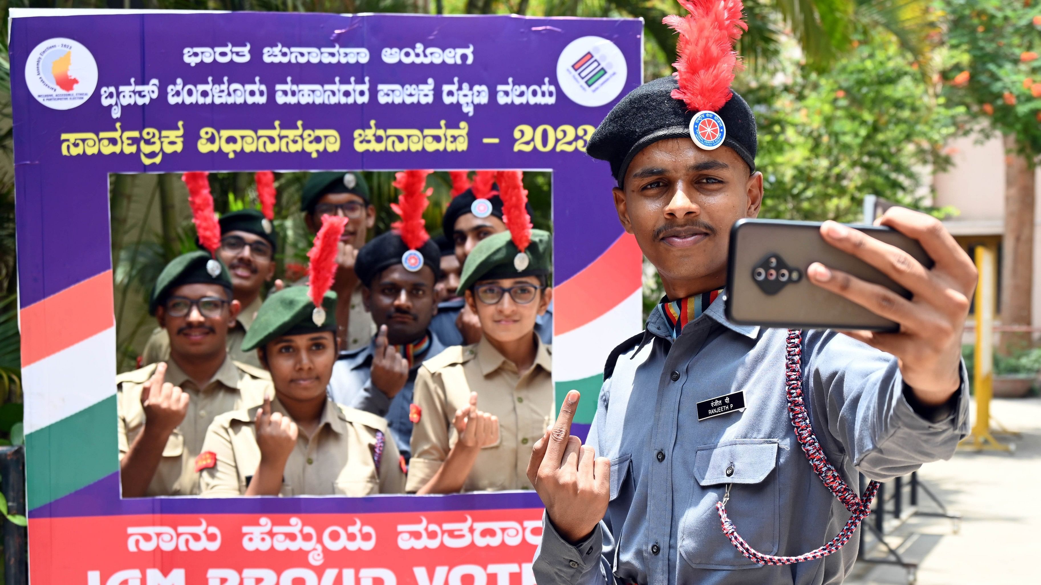 <div class="paragraphs"><p>NCC students take a selfie during a recent voters’ awareness programme in Bengaluru.</p></div>