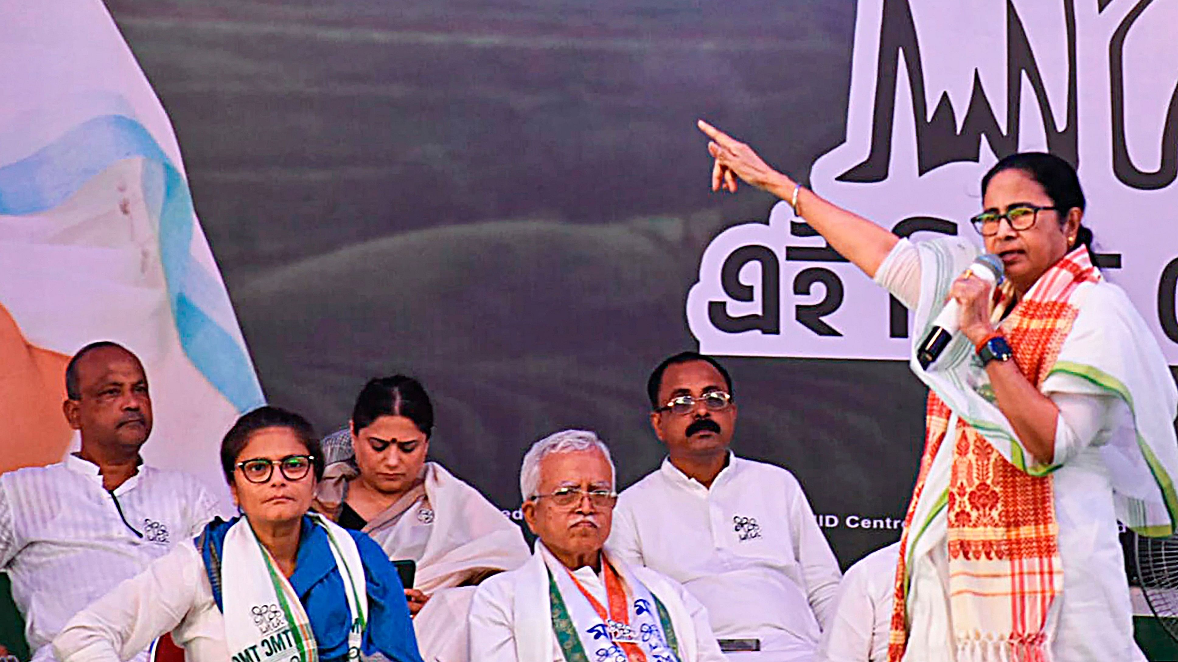 <div class="paragraphs"><p>West Bengal Chief Minister and TMC chief Mamata Banerjee addresses a public meeting ahead of the Lok Sabha elections, in Silchar, Wednesday, April 17, 2024. </p></div>