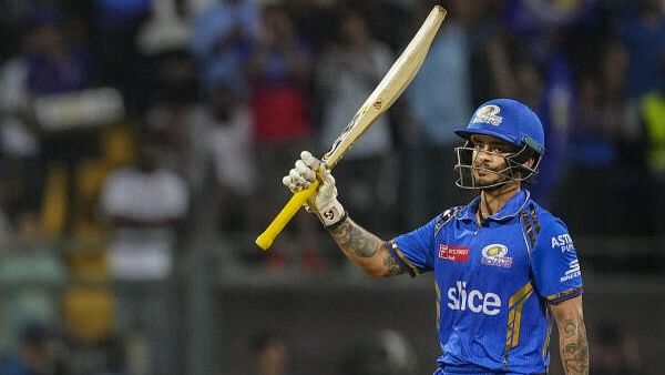 <div class="paragraphs"><p>Mumbai Indians' Ishan Kishan celebrates scoring fifty runs during the IPL 2024 cricket match against Royal Challengers Bengaluru and Mumbai Indians at Wankhede Stadium, in Mumbai, Thursday, April 11, 2024.</p></div>