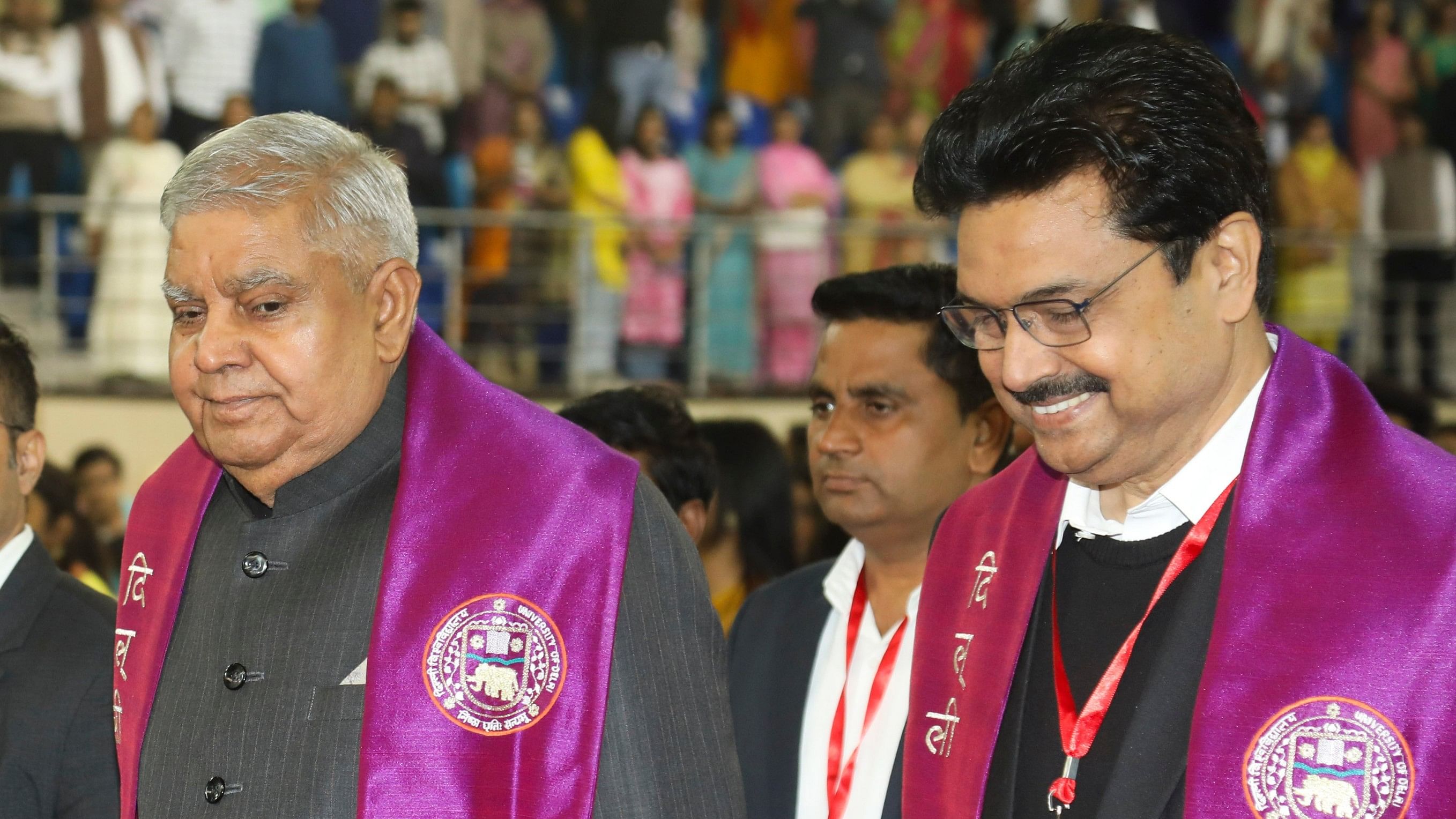 <div class="paragraphs"><p>Vice President Jagdeep Dhankhar with Delhi University Vice-Chancellor Yogesh Singh during the 100th convocation of the University, in New Delhi, Saturday, Feb. 24, 2024.</p></div>