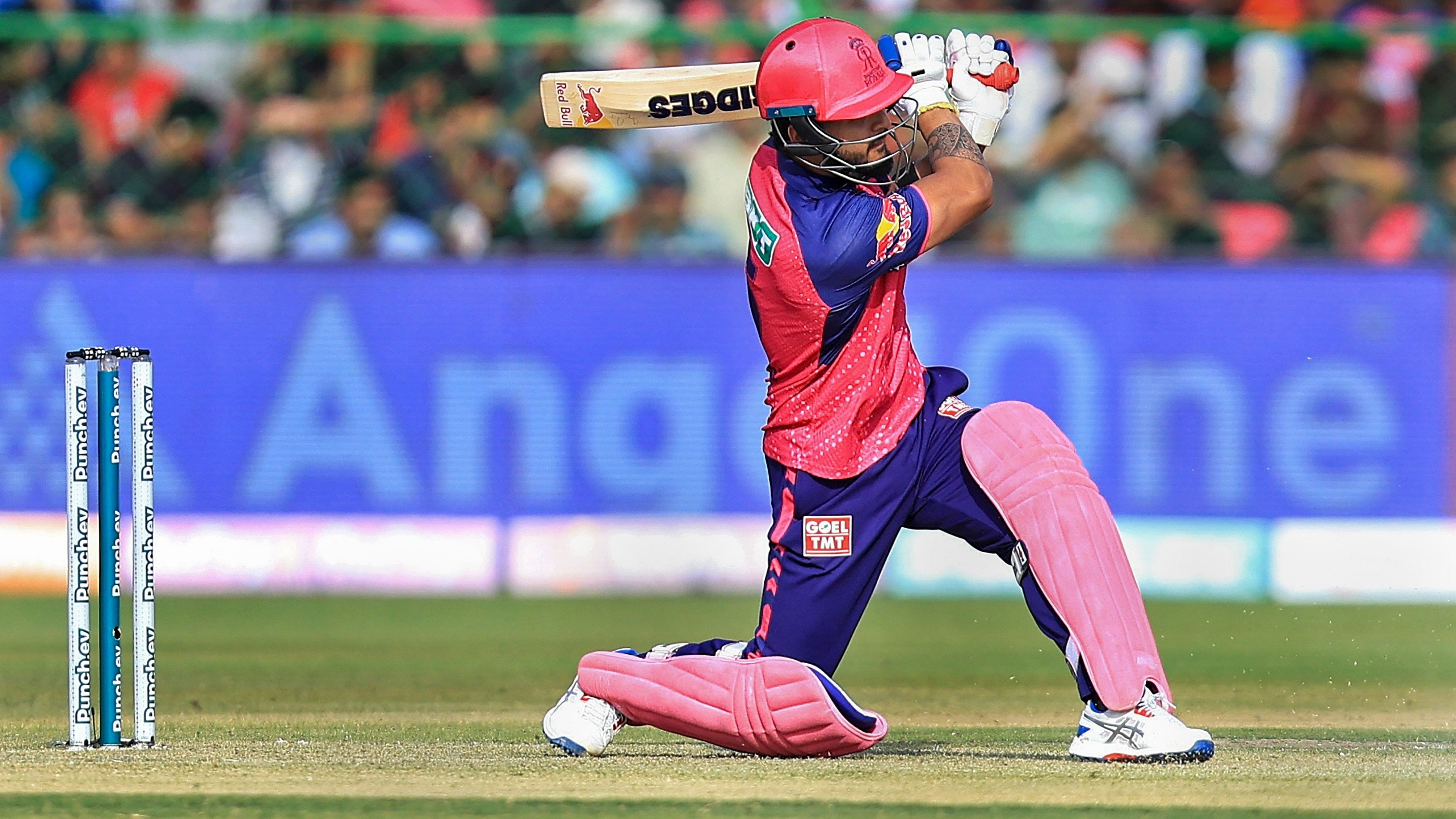 <div class="paragraphs"><p>Rajasthan Royals batter Riyan Parag plays a shot during the IPL 2024.</p></div>