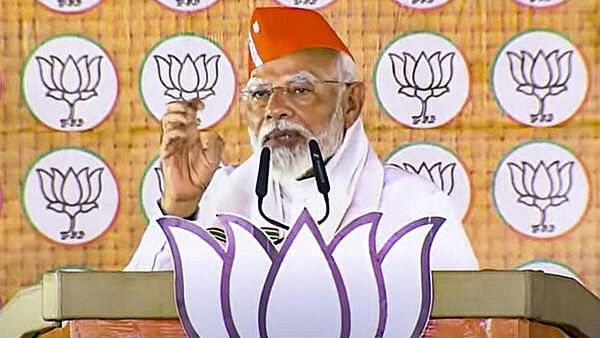 <div class="paragraphs"><p>Prime Minister Narendra Modi addresses a public meeting for the Lok Sabha elections, in Surguja district, Chhattisgarh, on April 24.</p></div>
