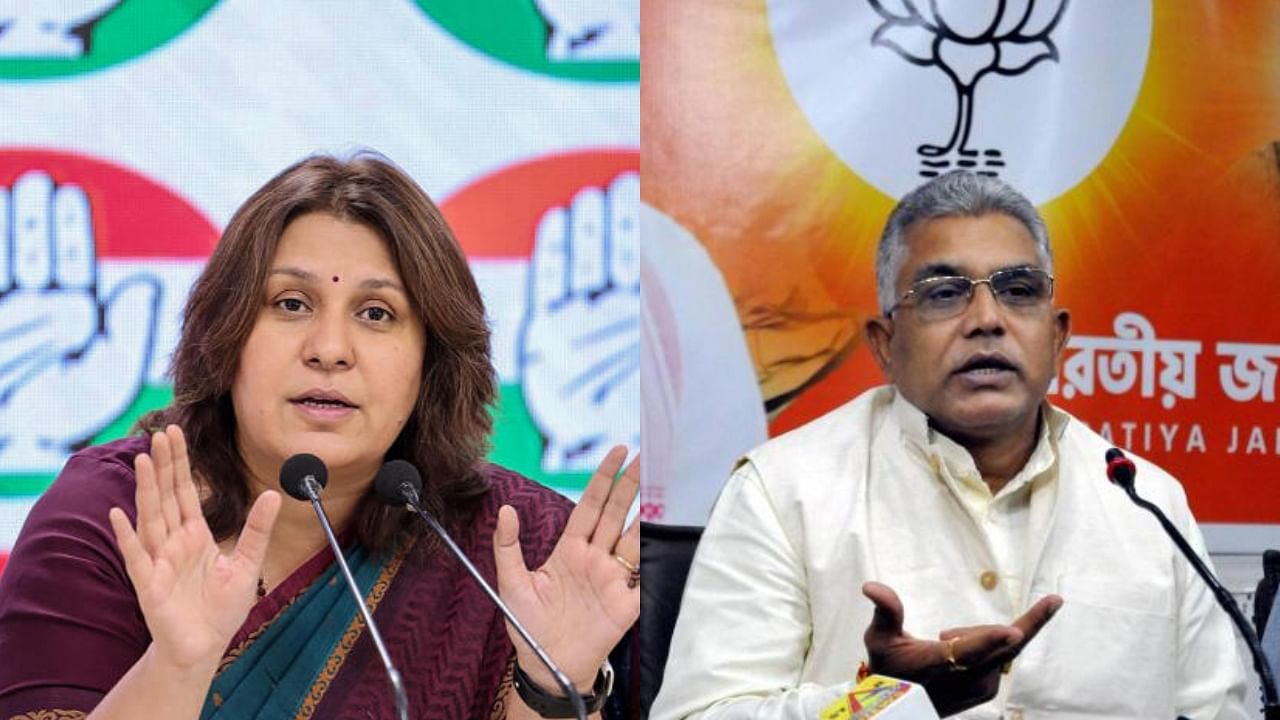 <div class="paragraphs"><p>(L-R) Congress leader Supriya Shrinate and BJP leader Dilip Ghosh.</p></div>