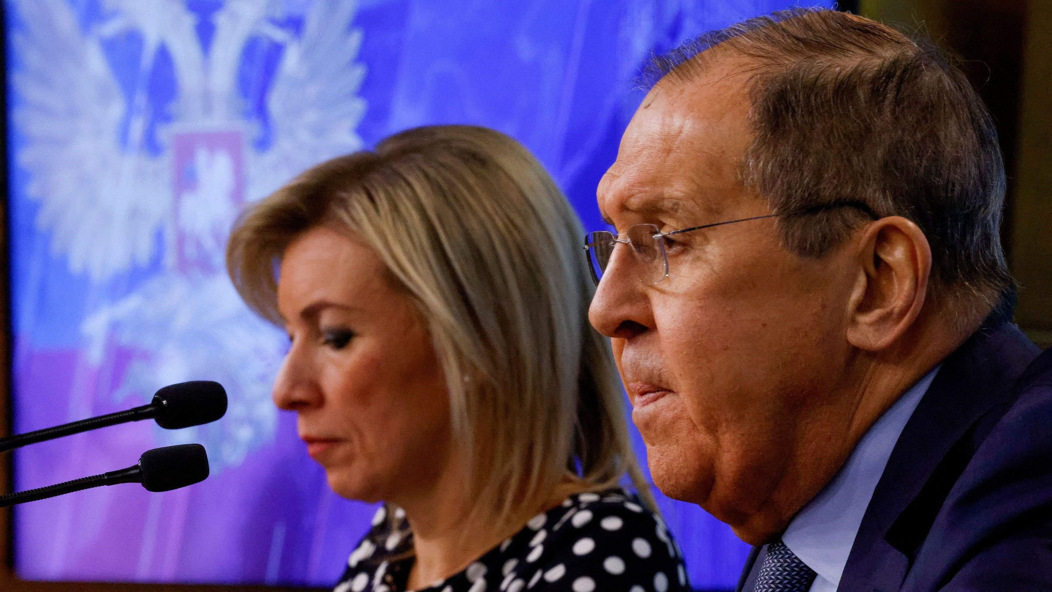 <div class="paragraphs"><p>Russian Foreign Minister Sergei Lavrov and spokeswoman of Russia's Foreign Ministry Maria Zakharova.</p></div>