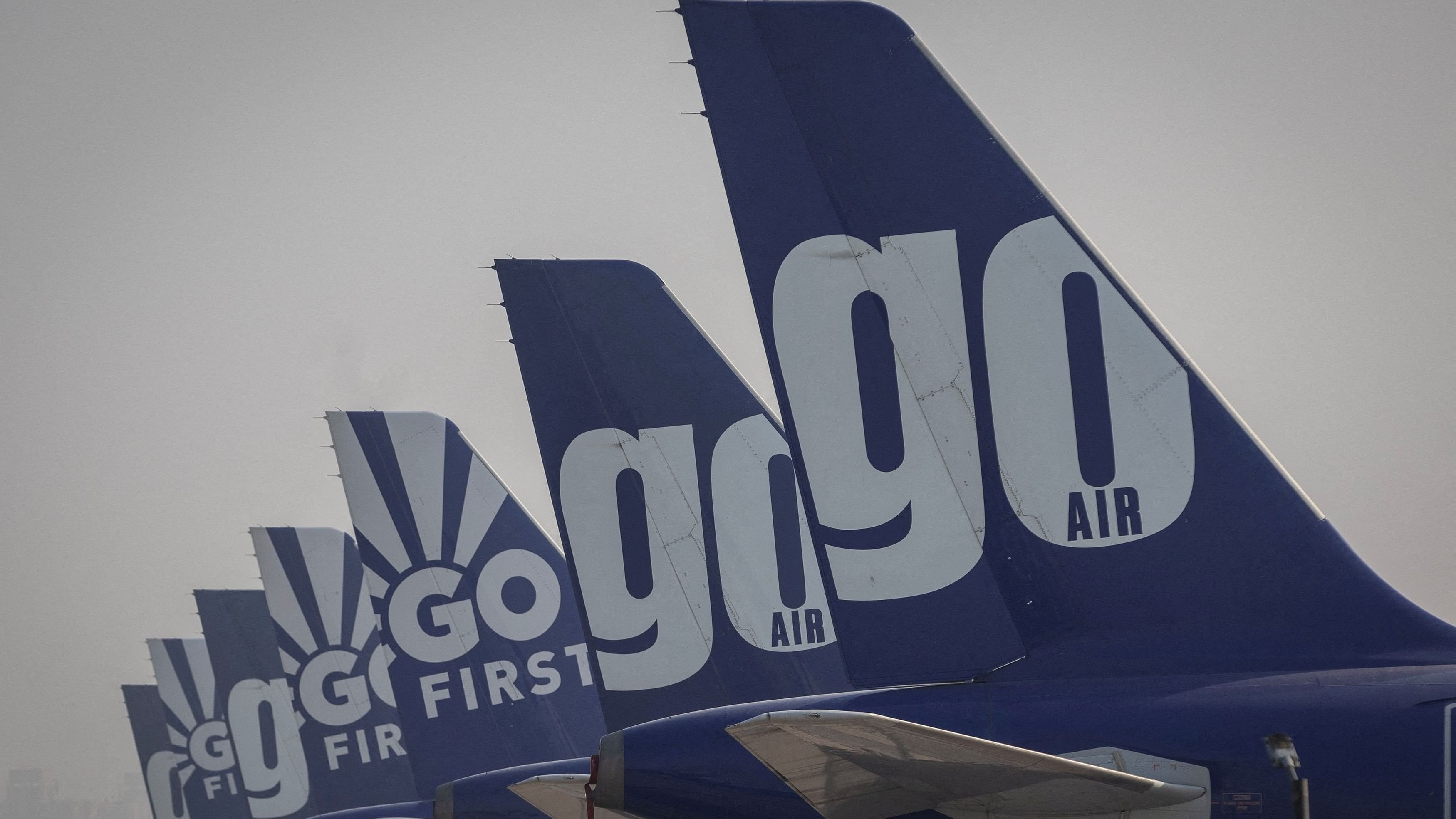 <div class="paragraphs"><p>The tail fins of Go First airline.</p></div>