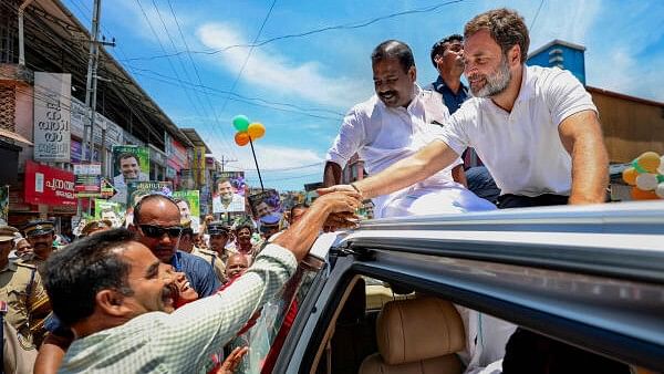 <div class="paragraphs"><p>Congress leader Rahul Gandhi during an election campaign road show for the Lok Sabha polls.</p></div>