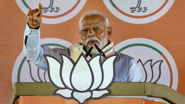 <div class="paragraphs"><p>Prime Minister Narendra Modi addresses a gathering during a public meeting ahead of the Lok Sabha elections on April 7.</p></div>