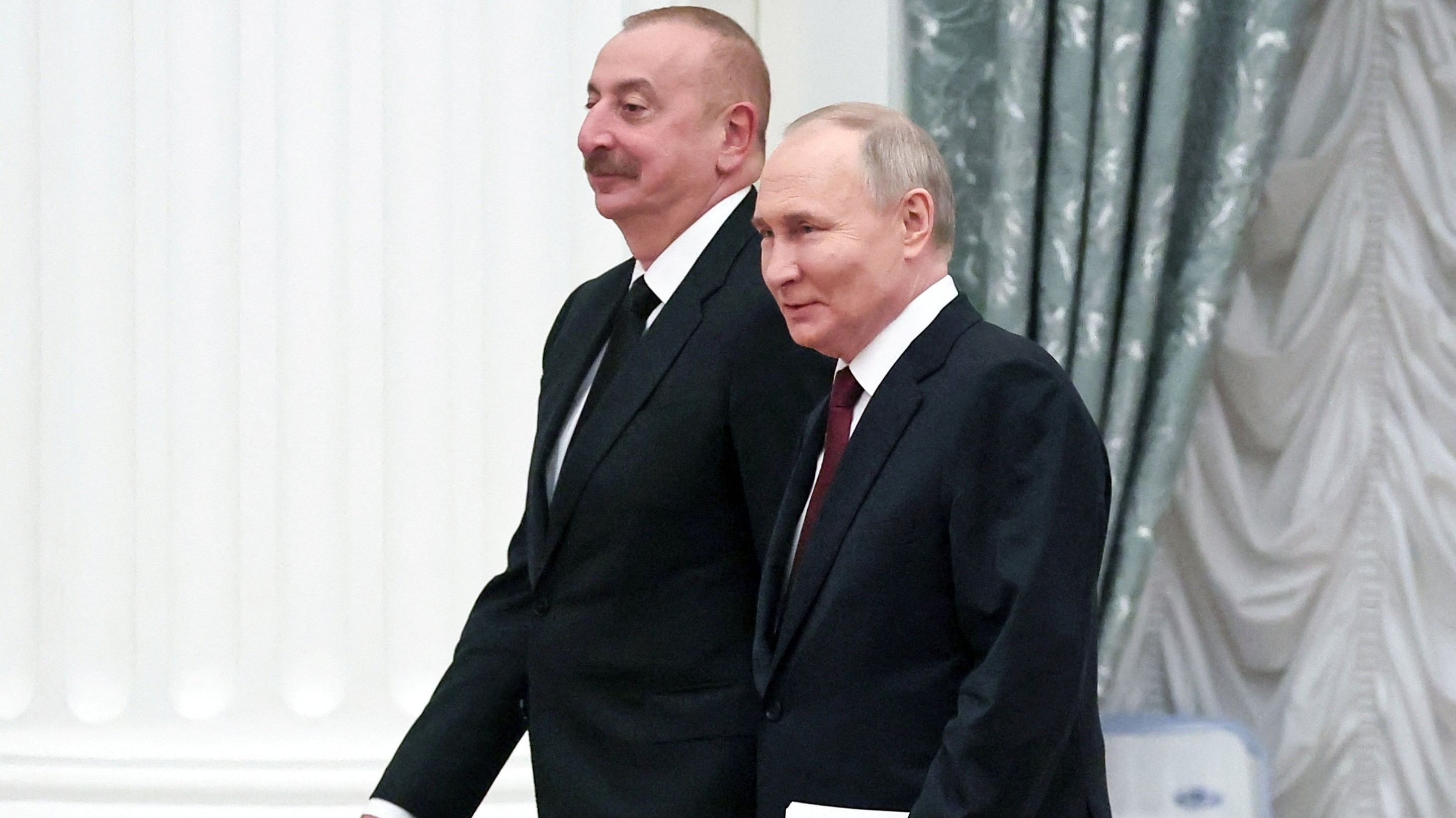 <div class="paragraphs"><p>Russia's President Vladimir Putin and Azerbaijan's President Ilham Aliyev attend a meeting with representatives of the railway industry to mark the 50th anniversary since the start of construction of the Baikal-Amur Mainline  in Moscow, Russia, April 22, 2024. </p></div>