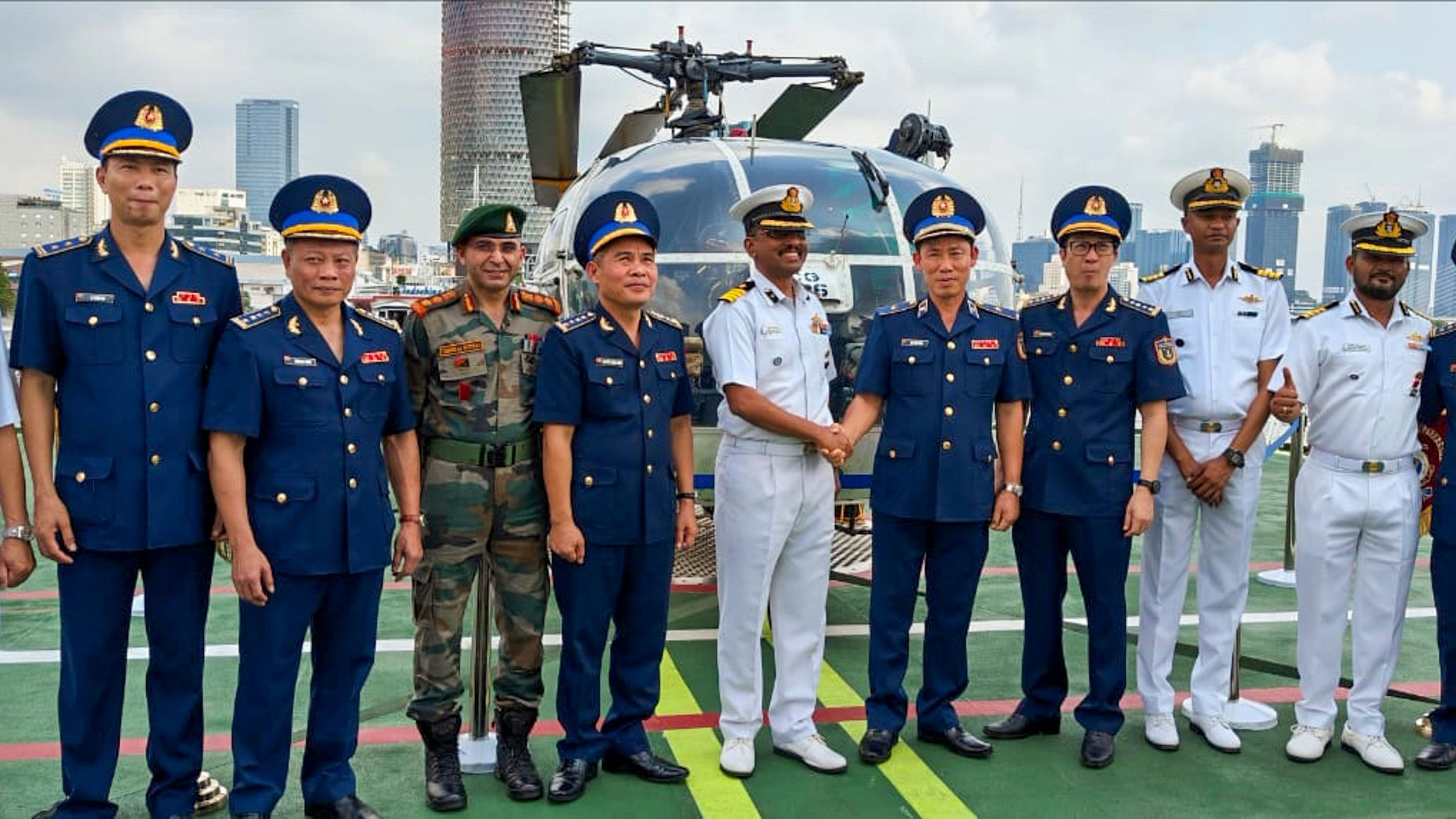 <div class="paragraphs"><p> Indian Coast Guard (ICG) personnel after ICG's Pollution Control Vessel 'Samudra Paheredar' made a port call as part of its overseas deployment to ASEAN countries, in Vietnam, Tuesday, April 2, 2024. </p></div>
