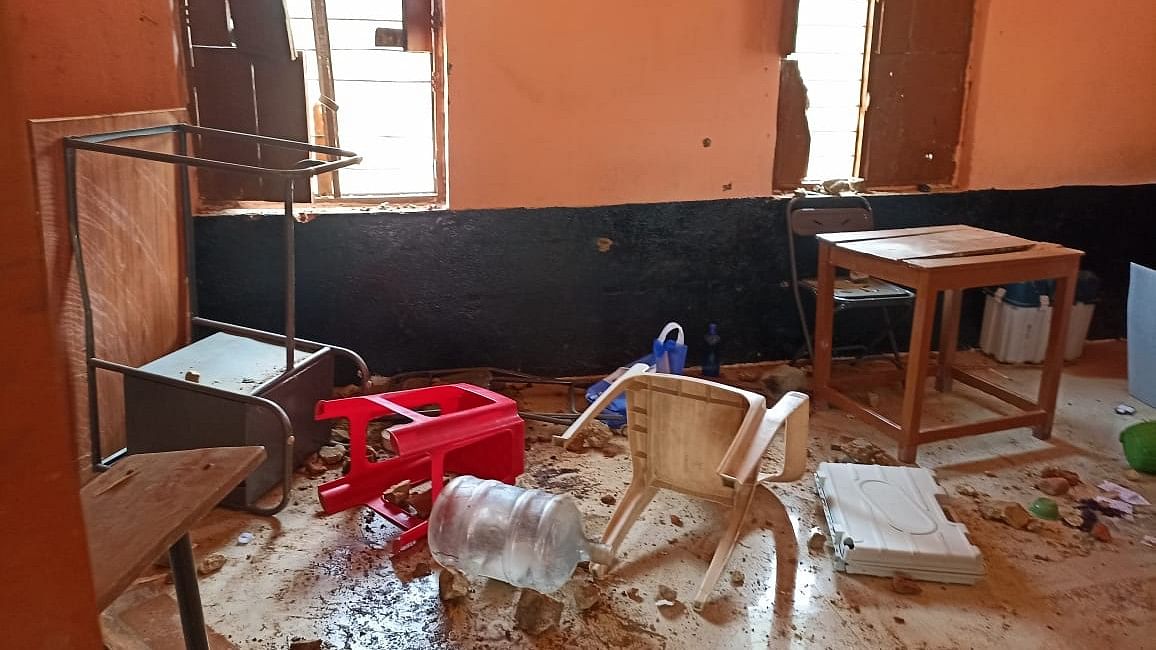 <div class="paragraphs"><p>Electronic voting machines and furniture damaged in a stone pelting incident, in Hanur taluk, Chamarajanagar district, on Friday. </p></div>