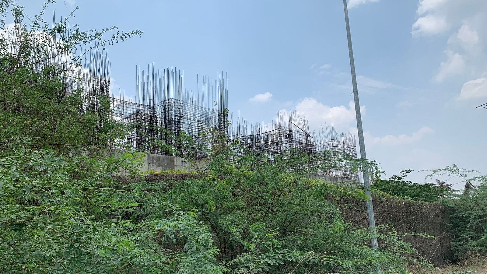 <div class="paragraphs"><p>Abandoned buildings partly constructed, for government staff, and the boundary wall in thick bushes in Amaravati's Nelapadu.</p></div>