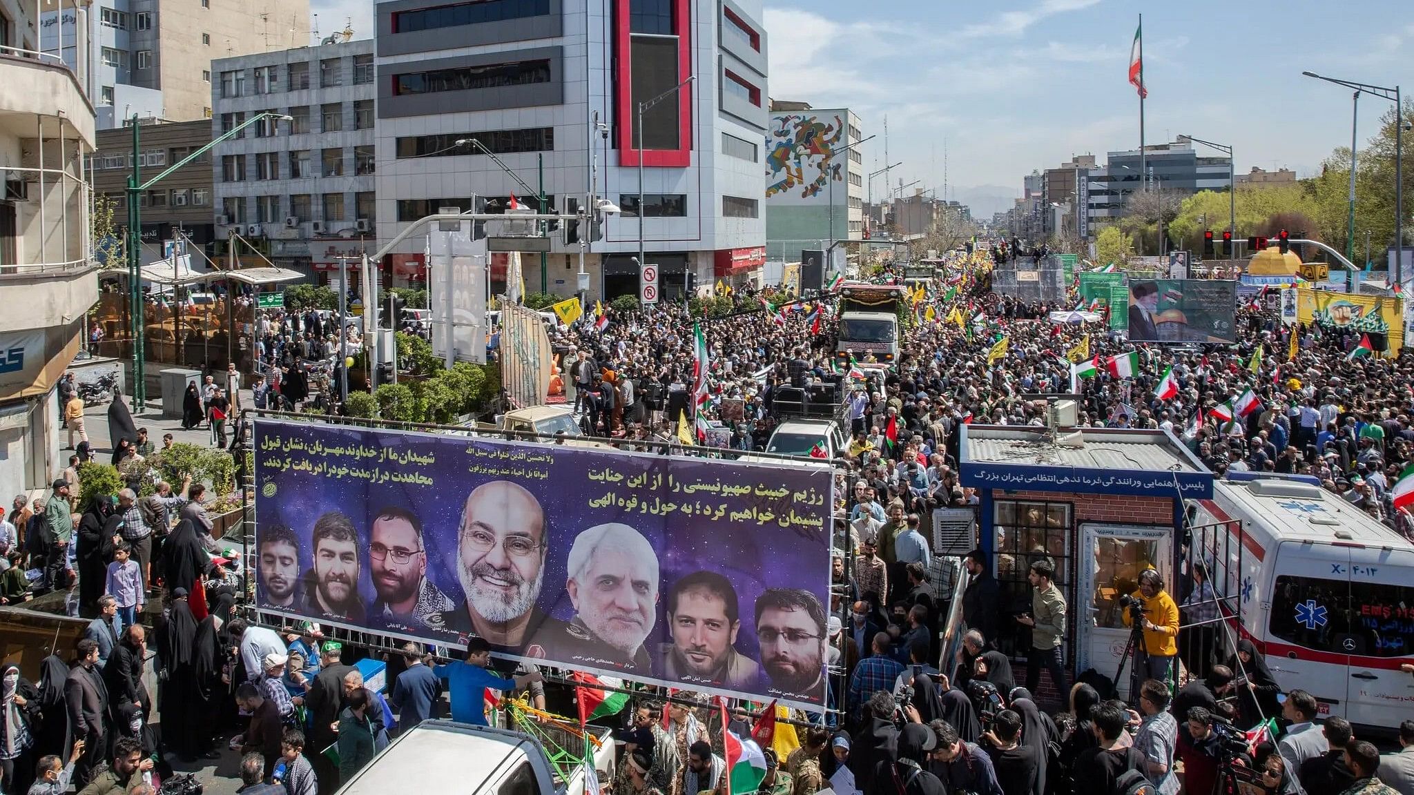 <div class="paragraphs"><p>A funeral procession Tehran on Friday for seven Iranian military commanders killed by an Israeli airstrike in Syria on Monday.</p></div>