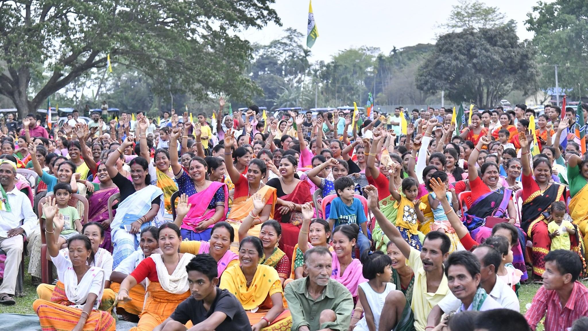 <div class="paragraphs"><p>People arrived in&nbsp;Darrang-Udalguri of Assam to witness a political rally ahead of the Lok Sabha elections.</p></div>