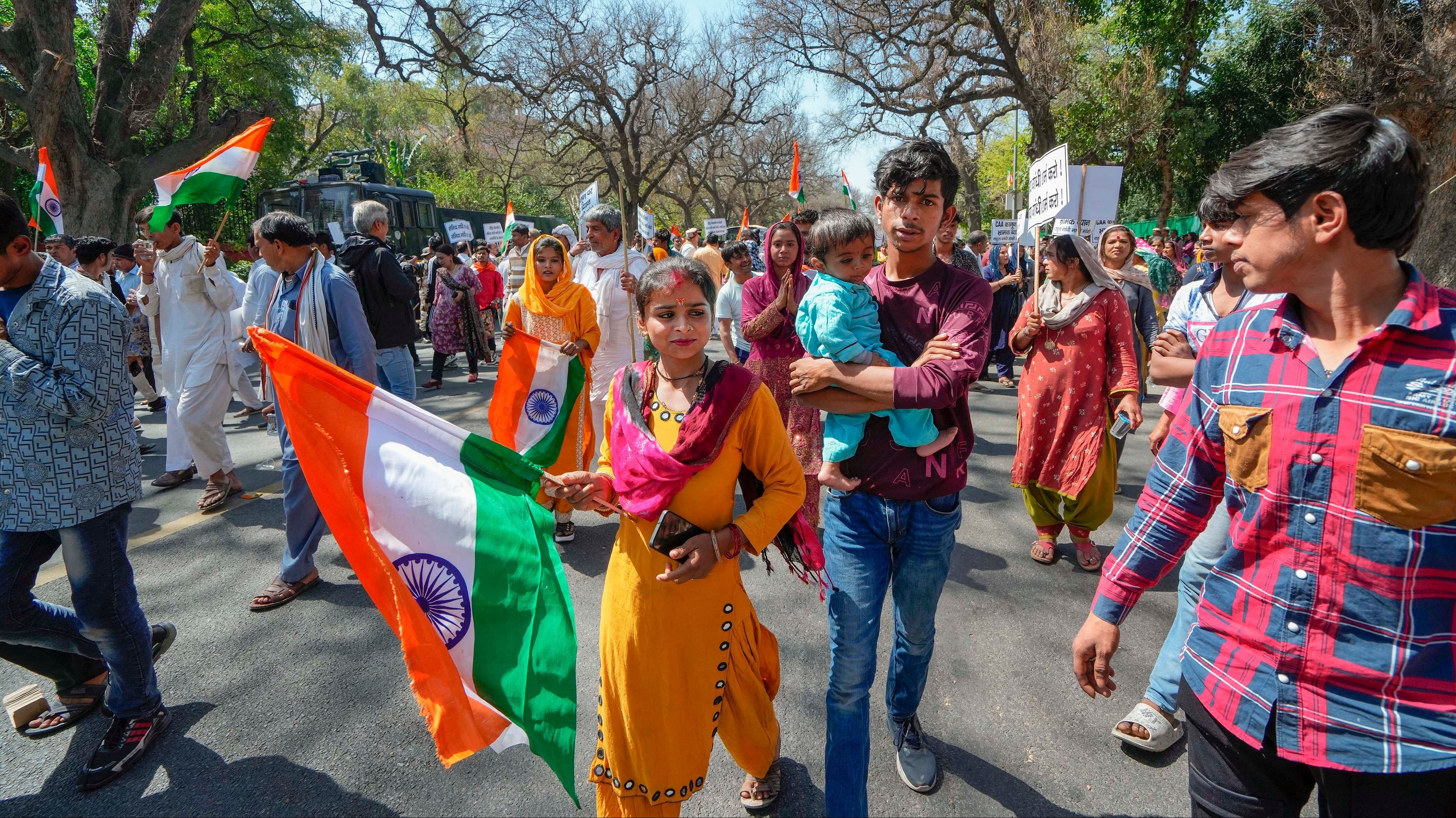 <div class="paragraphs"><p>Hindu and Sikh refugees from Pakistan and Afghanistan during a protest at AICC headquarters over statements made by the I.N.D.I.A. opposition bloc leaders on the Citizenship (Amendment) Act (CAA).</p></div>