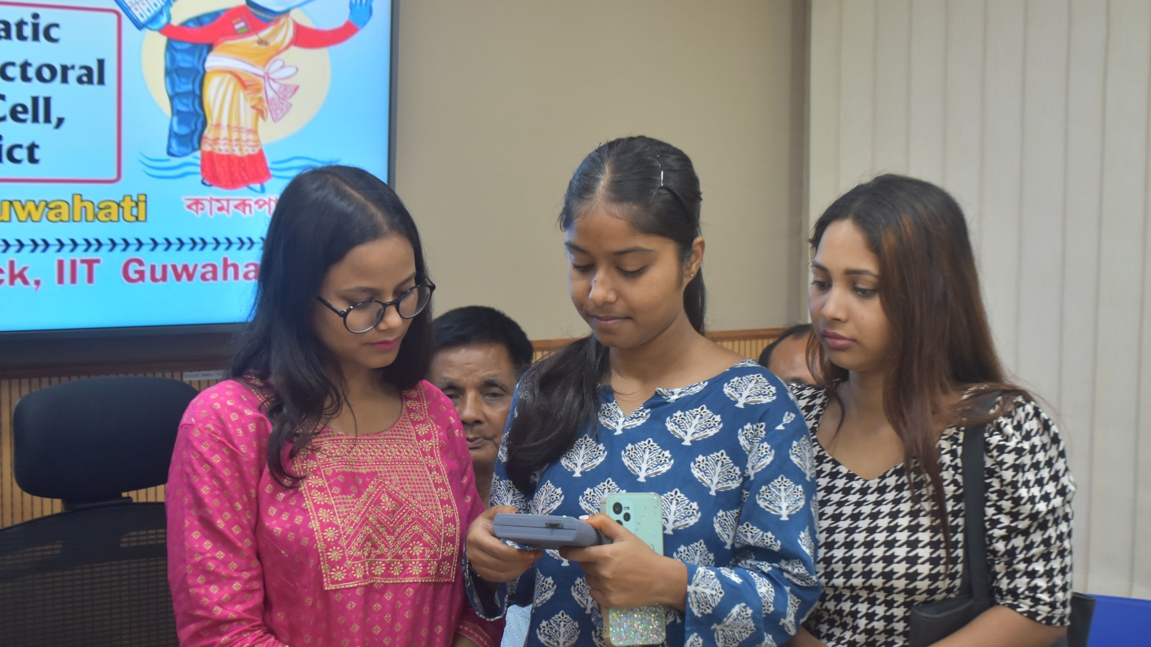 <div class="paragraphs"><p>IIT Guwahati students seen with the 3D dummy ballot developed by IIT Guwahati team led by Ajeet Kumar, assistant professor at the department of design and team.</p></div>