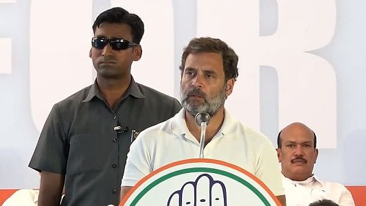<div class="paragraphs"><p>Congress leader Rahul Gandhi addresses the gathering during an election rally ahead of the Lok Sabha elections, in Palakkad district.</p></div>